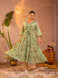 Mint Green Floral Folk Printed Tiered Maxi Dress