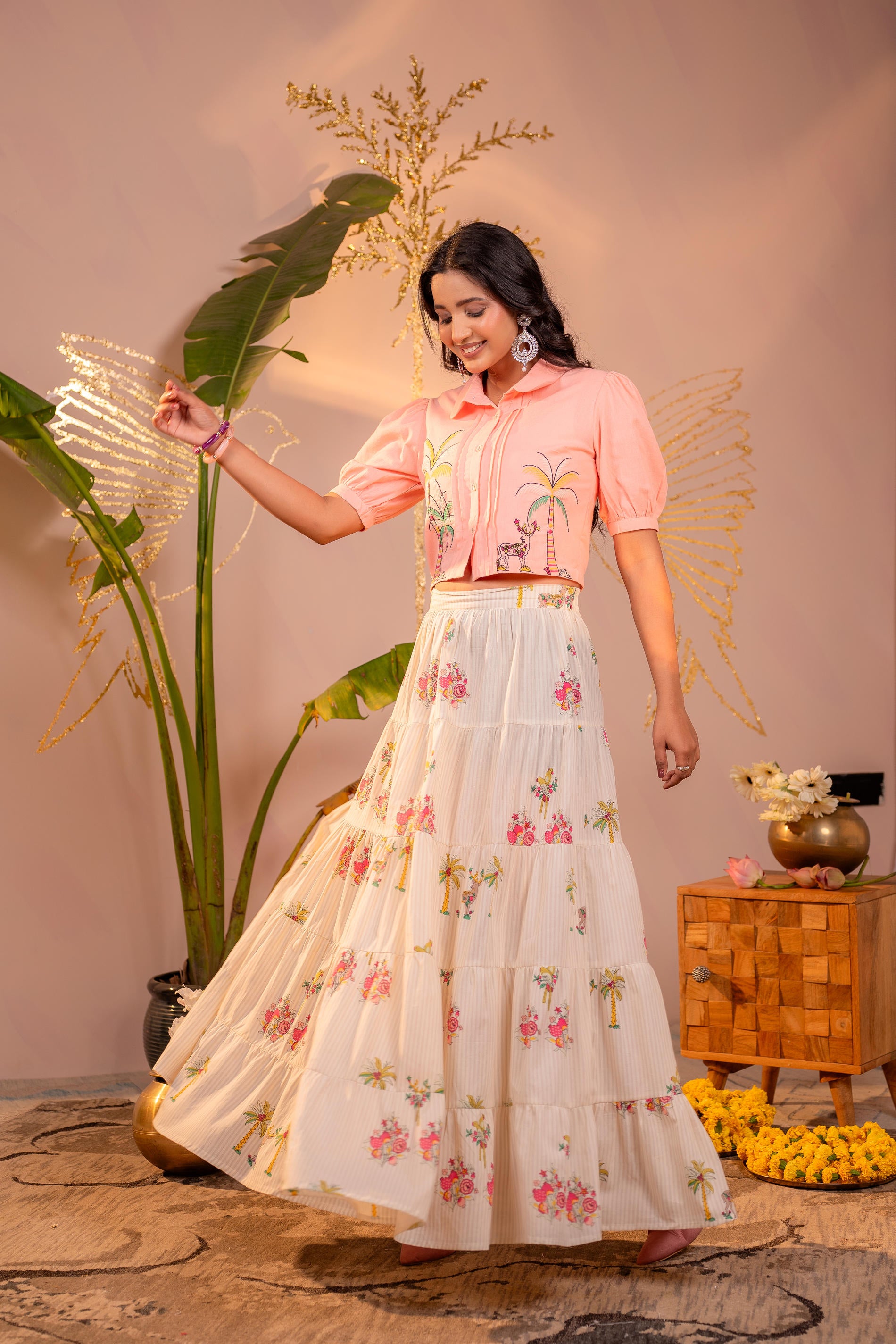 Beige Palm Garden Co-ord Set