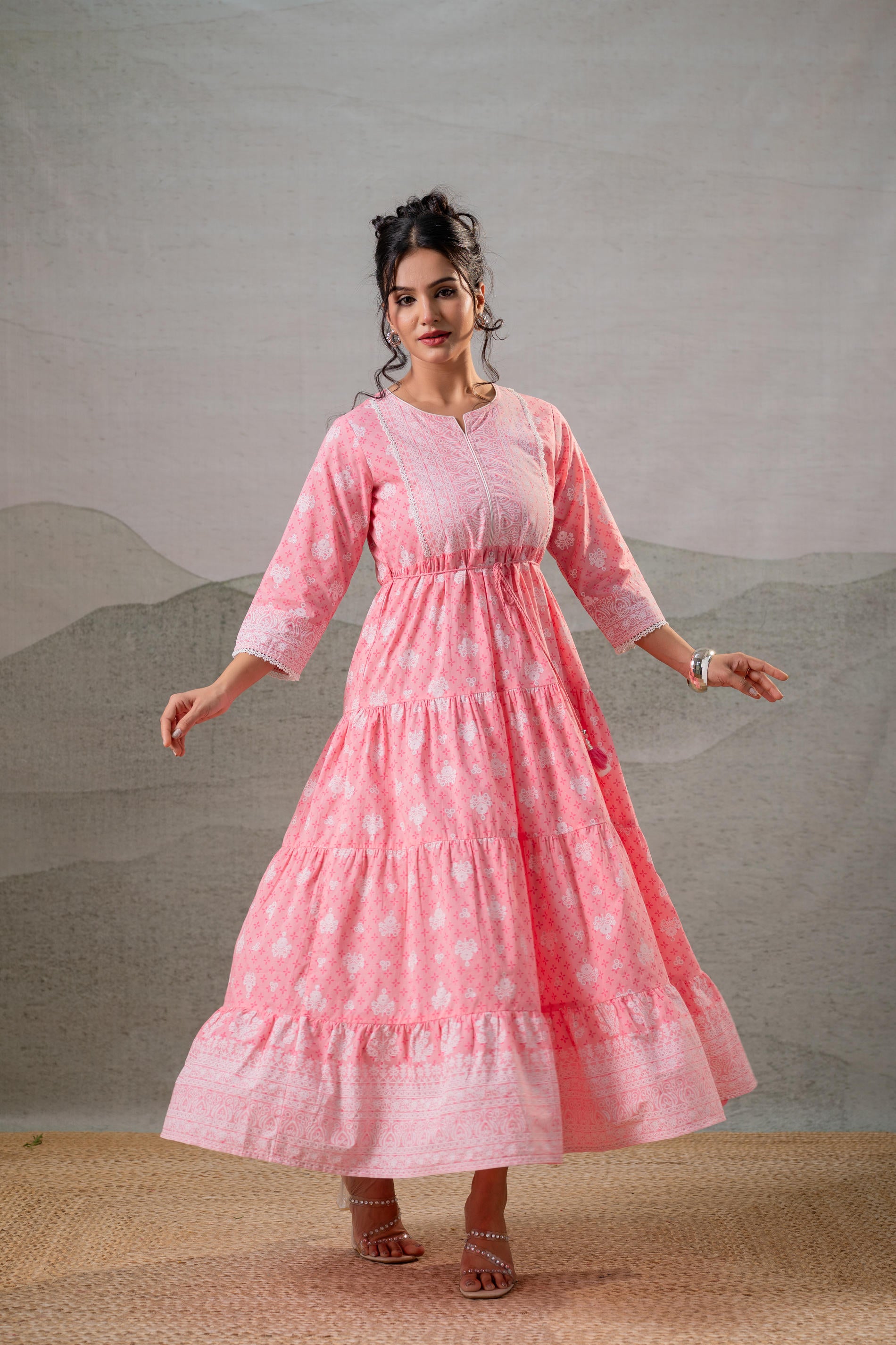 Baby Pink Tiered Anarkali Dress