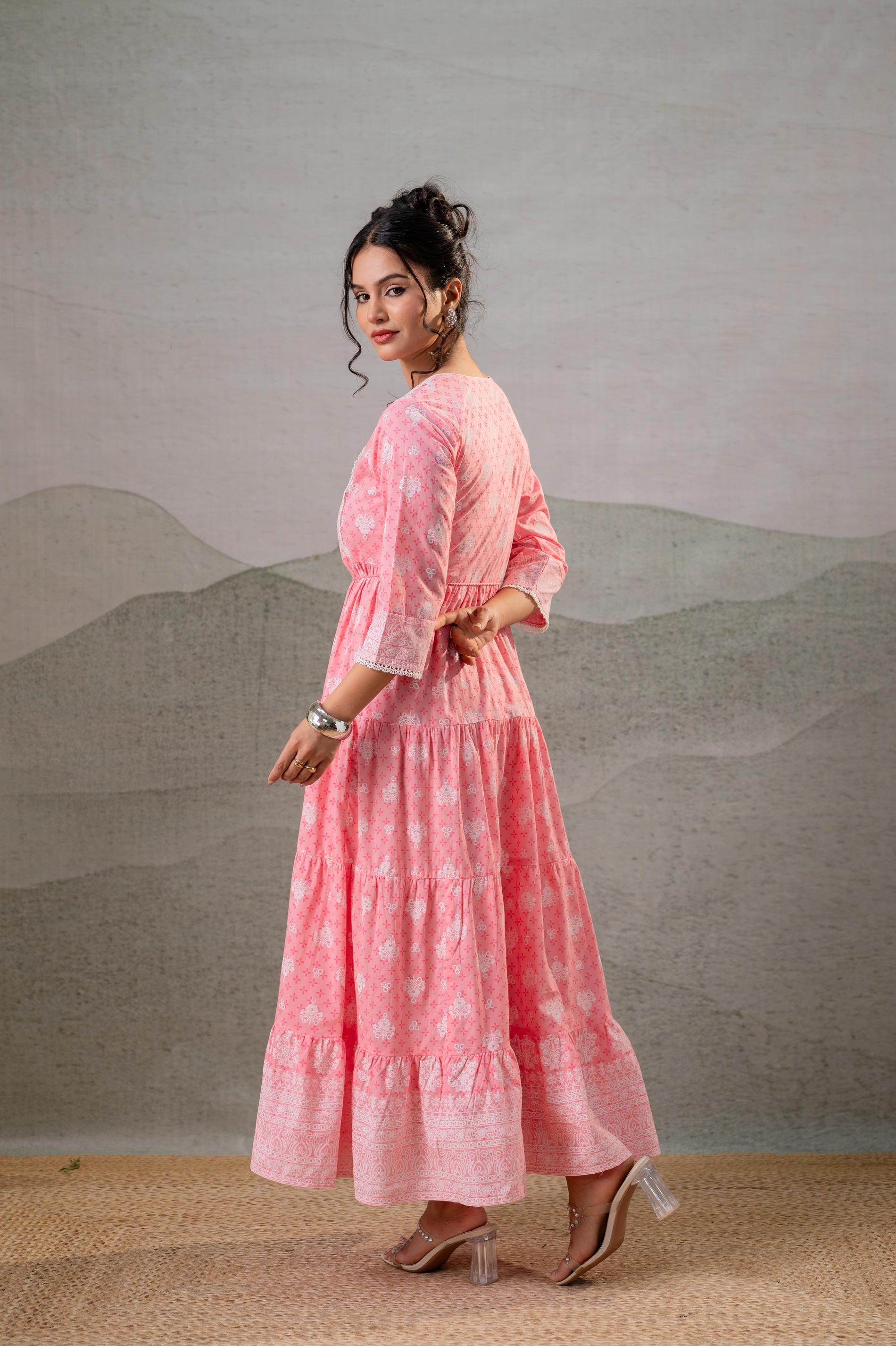 Baby Pink Tiered Anarkali Dress