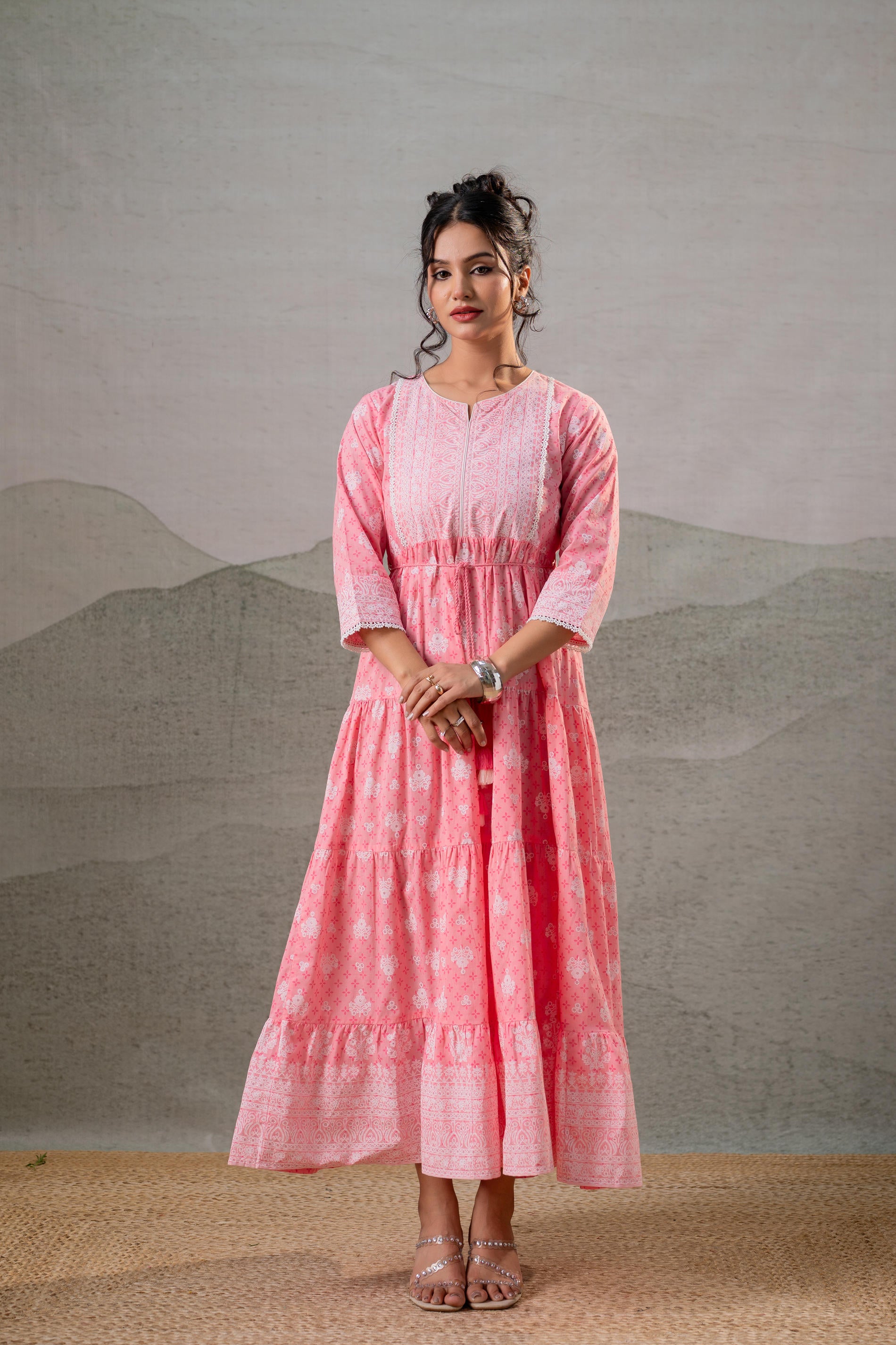 Baby Pink Tiered Anarkali Dress