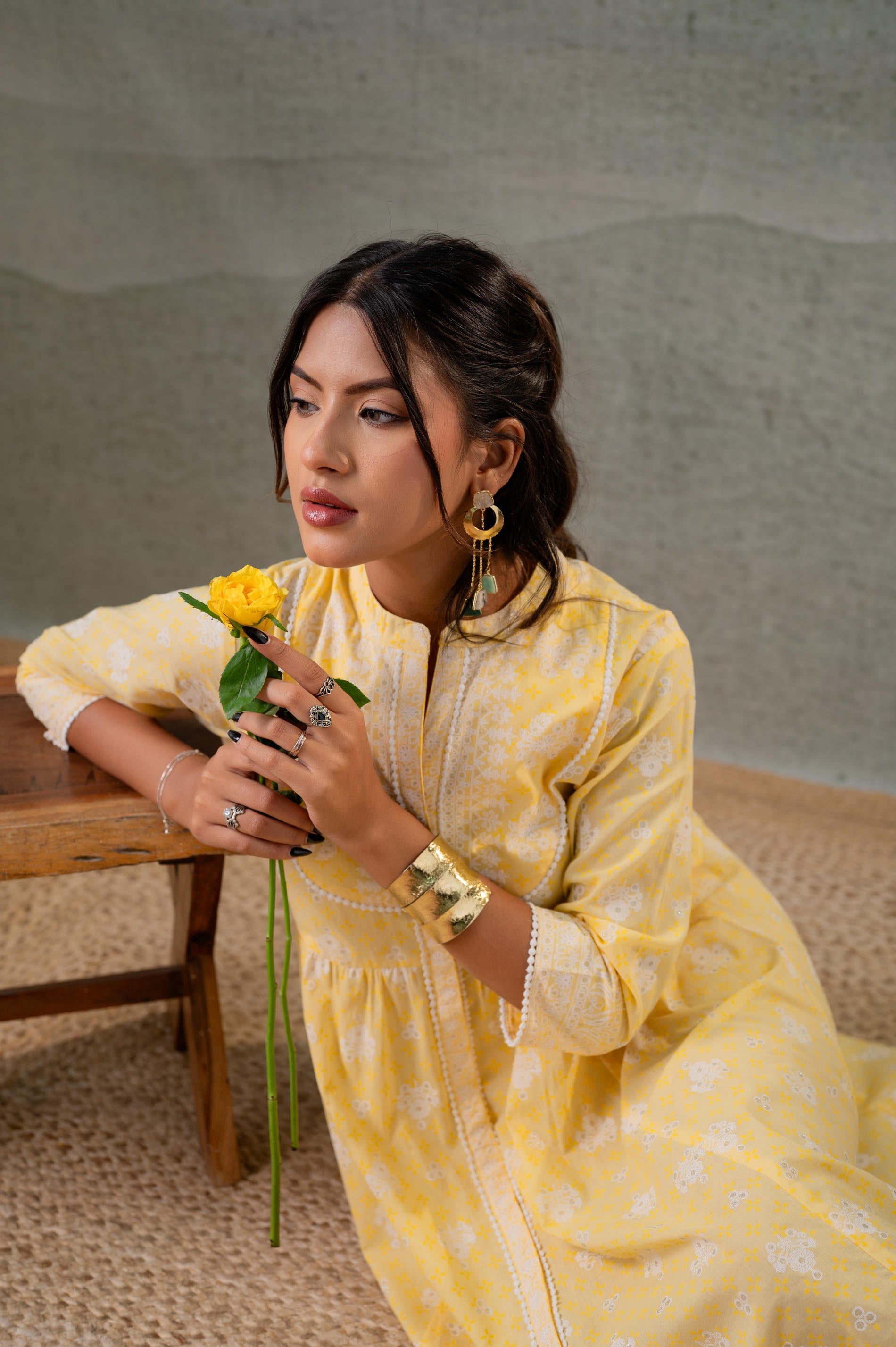 Genda Phool Gathered Anarkali Dress