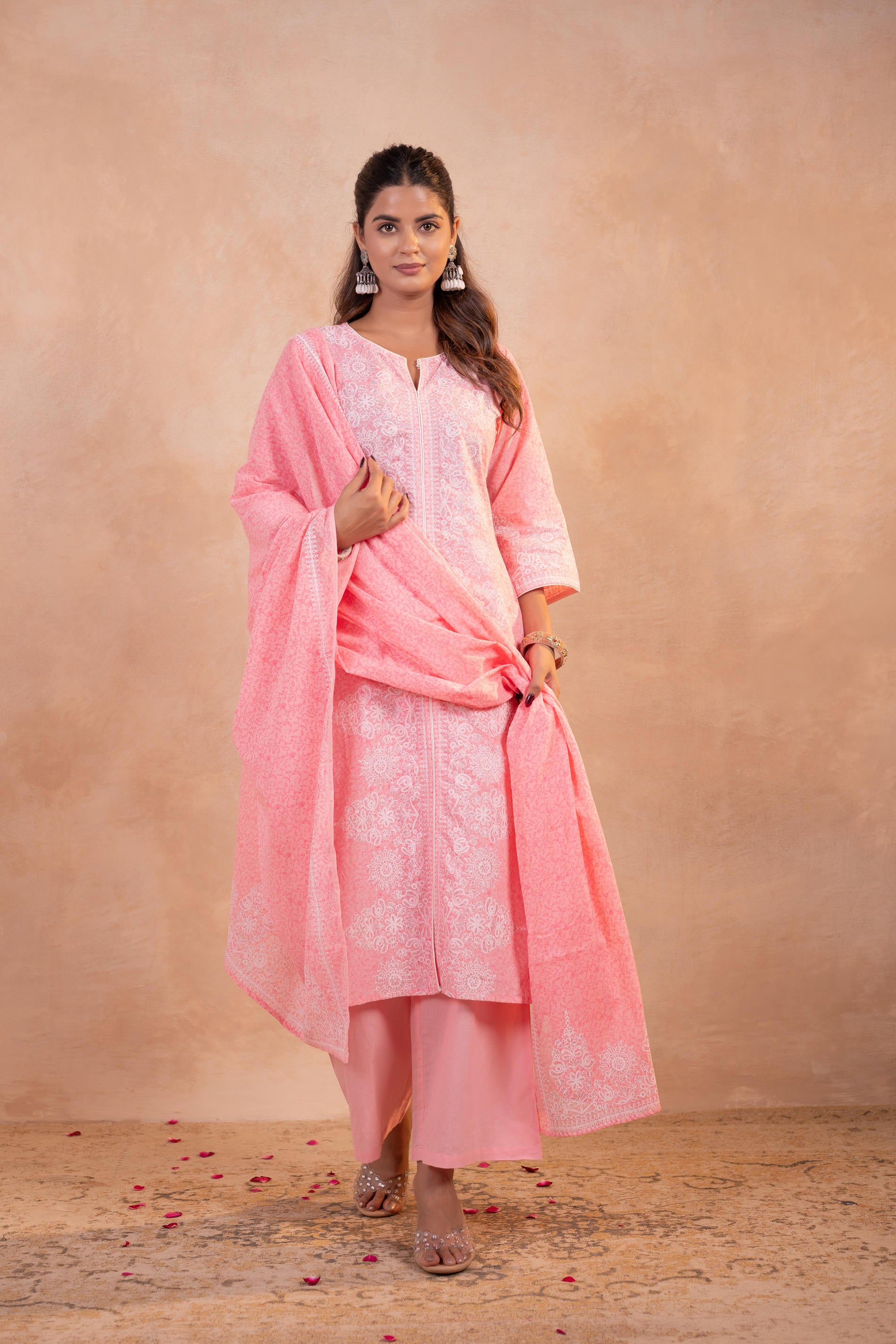 Blush Noor Printed Kurta Pant And Dupatta Set