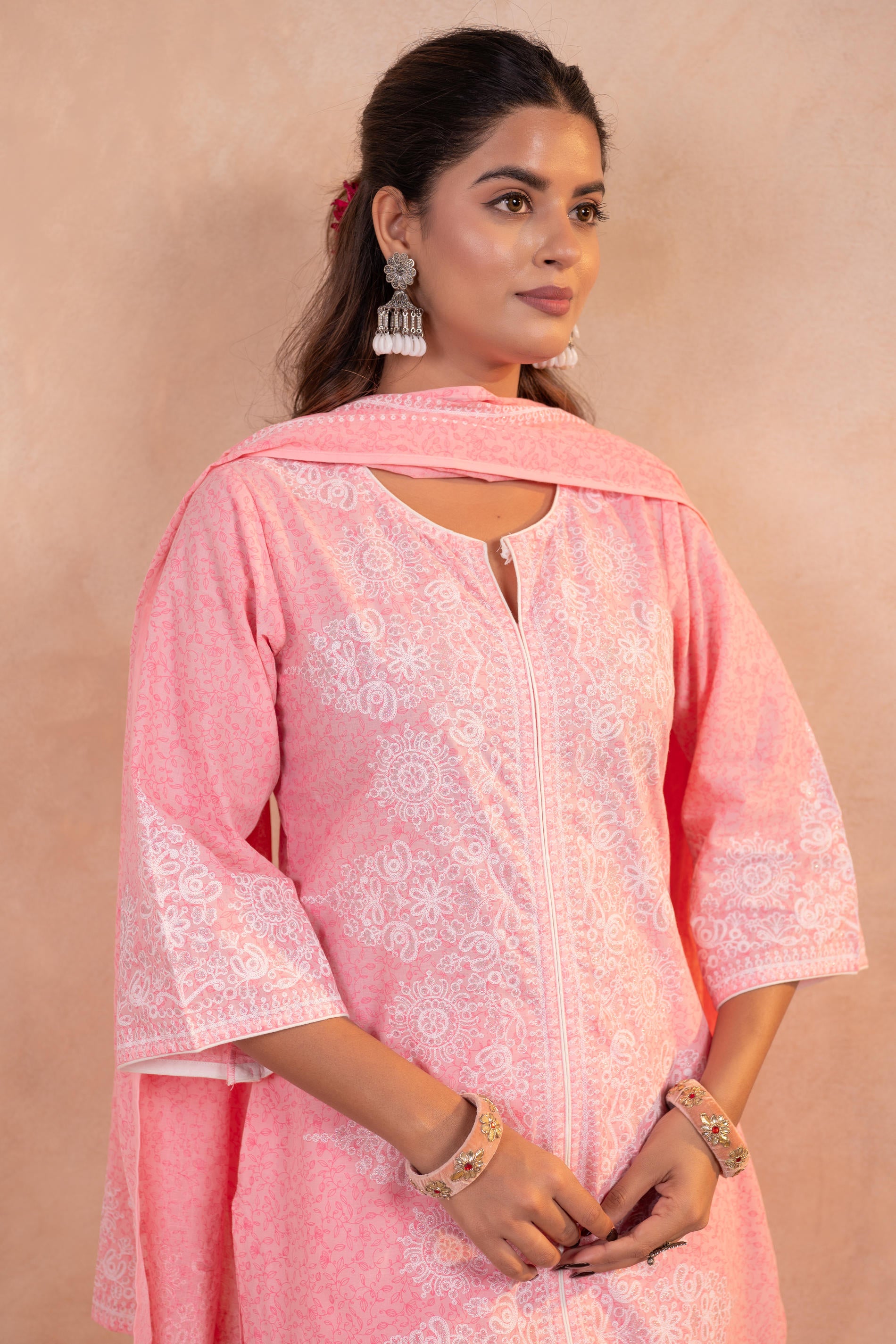 Blush Noor Printed Kurta Pant And Dupatta Set