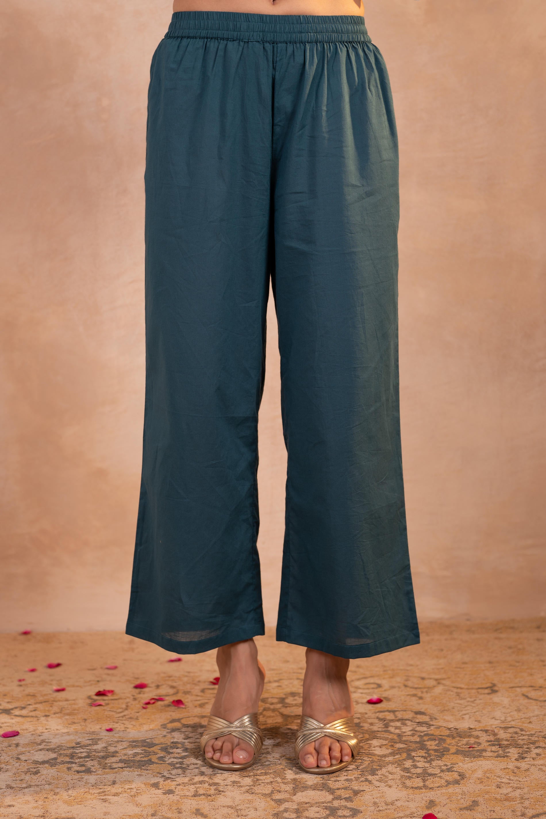 Teal  Printed Kurta Pant And Dupatta Set