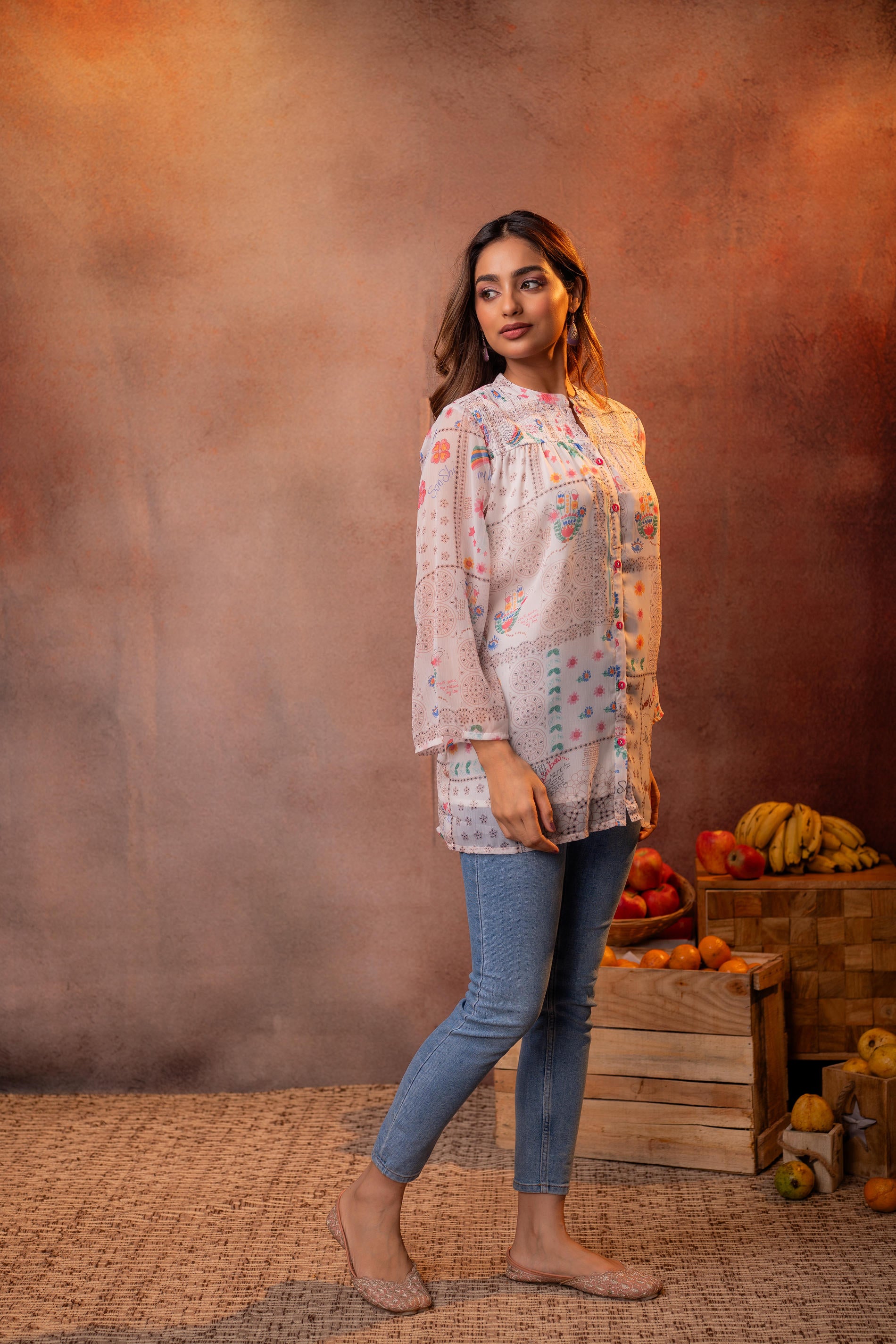 White  Patchwork Printed Boho Shirt