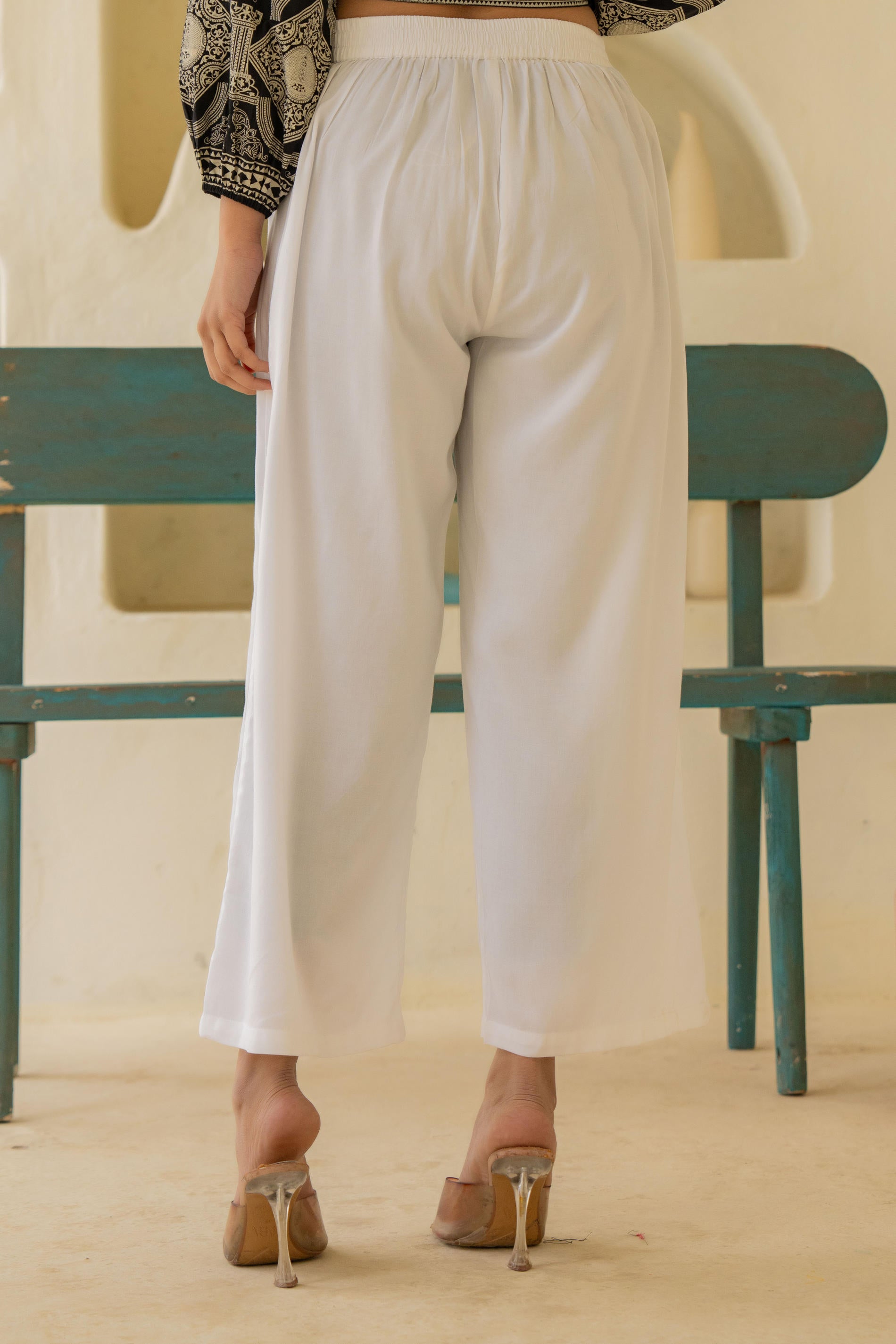 Solid White High-Waist Wide-Leg Palazzo Pants