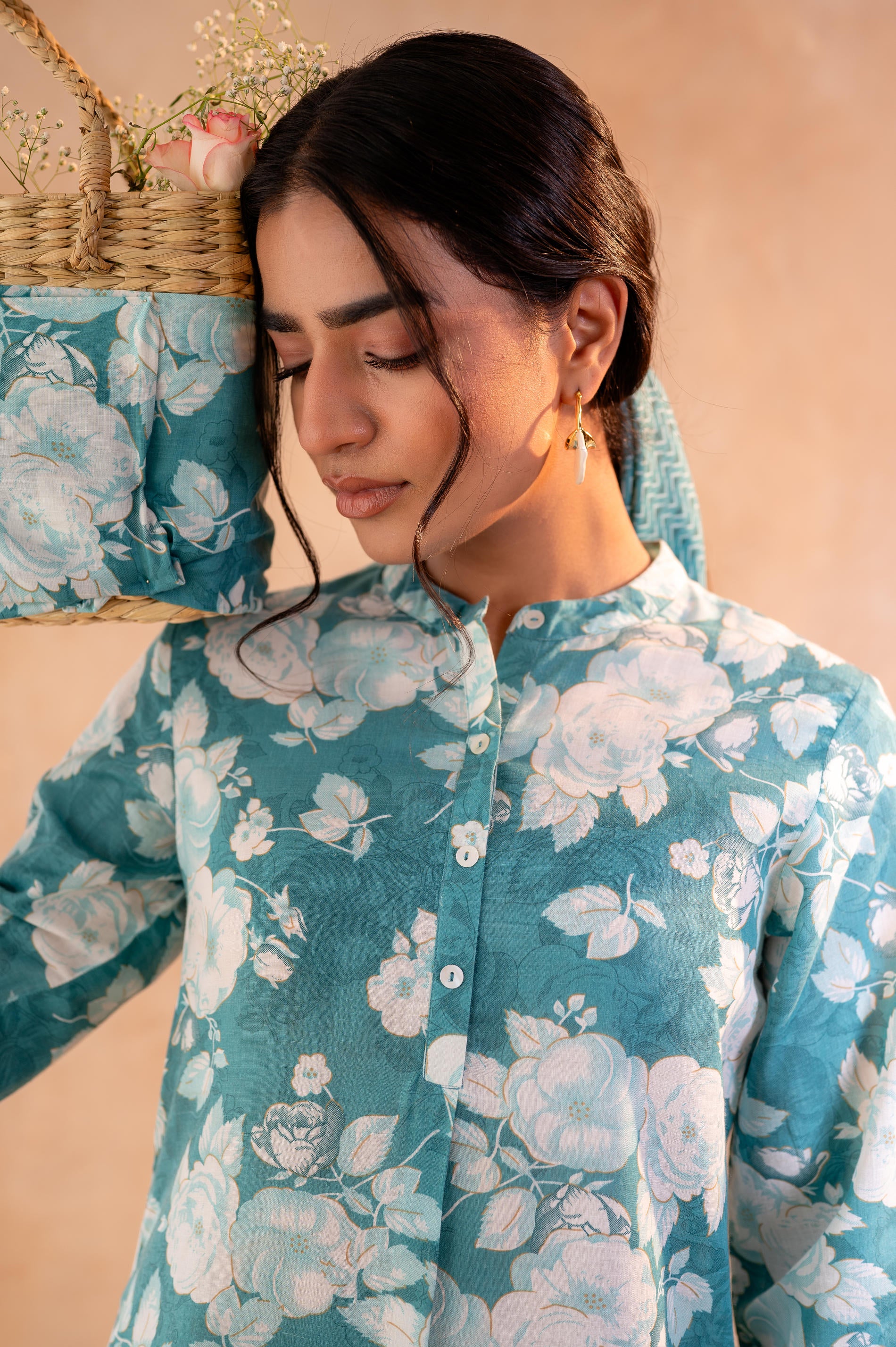 Teal Garden Bloom Kurta And Pant Set