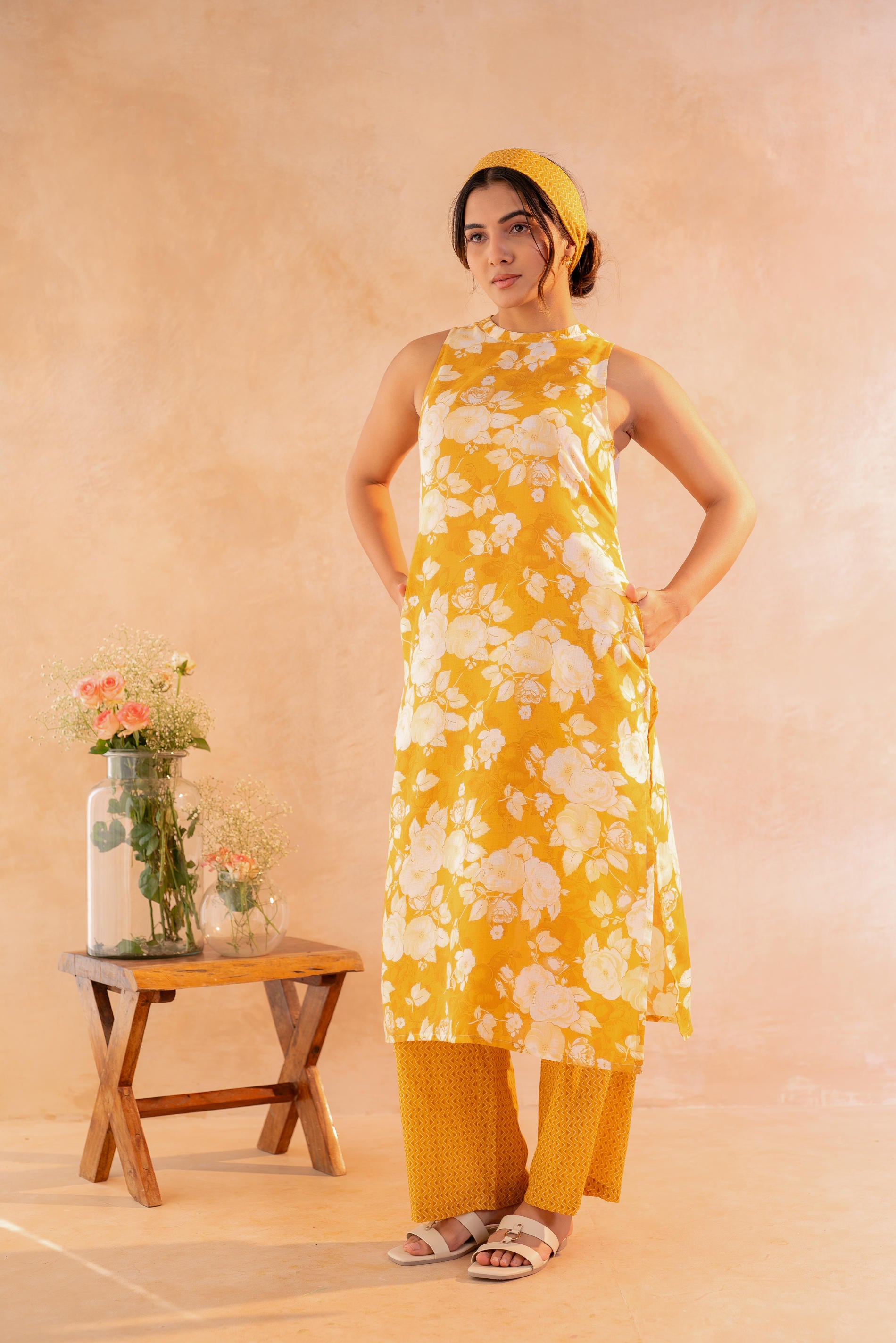 Sunlit Bloom Mustard Kurta And Pant Set
