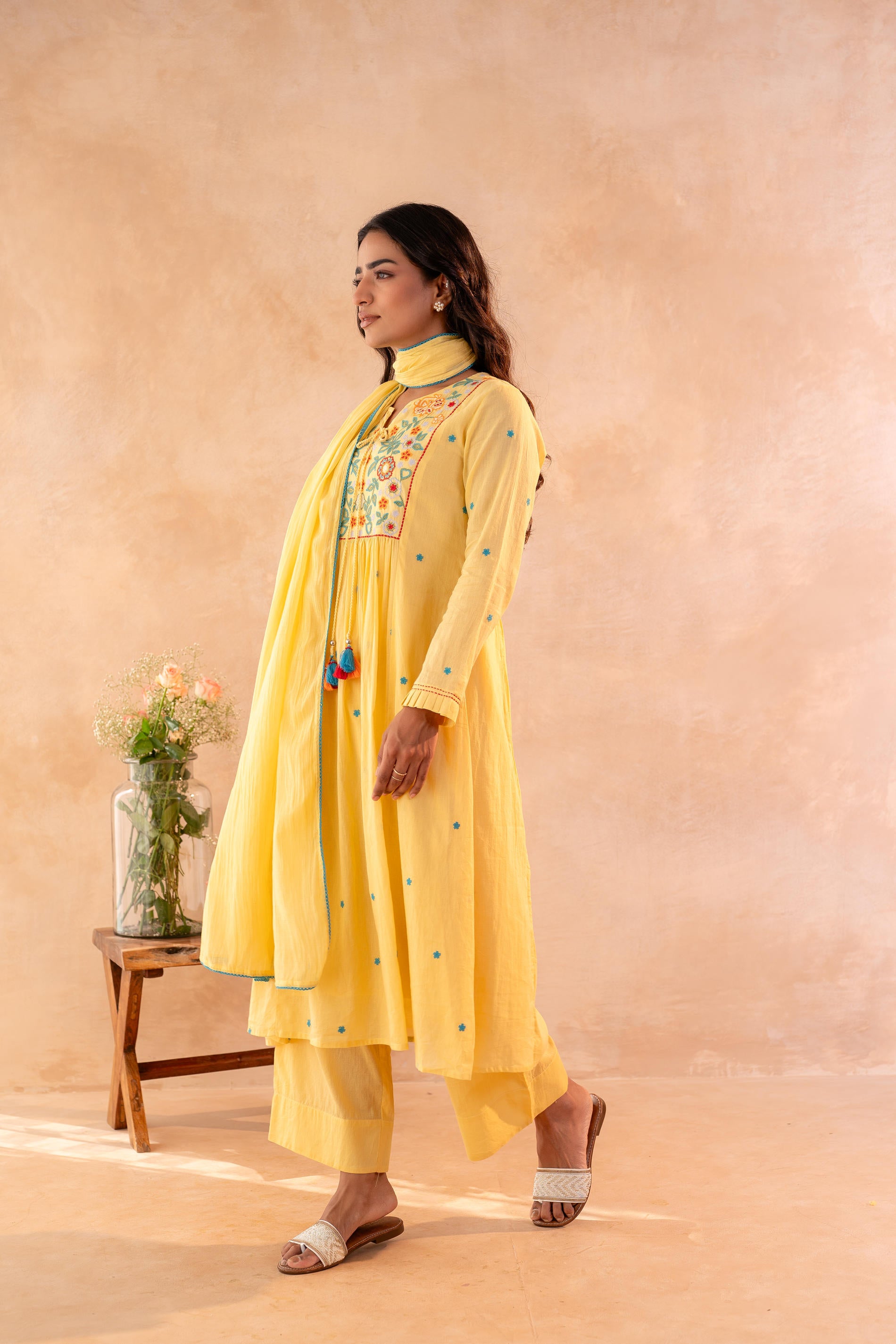 Elegant Yellow Embroidered Kurta Set with Dupatta