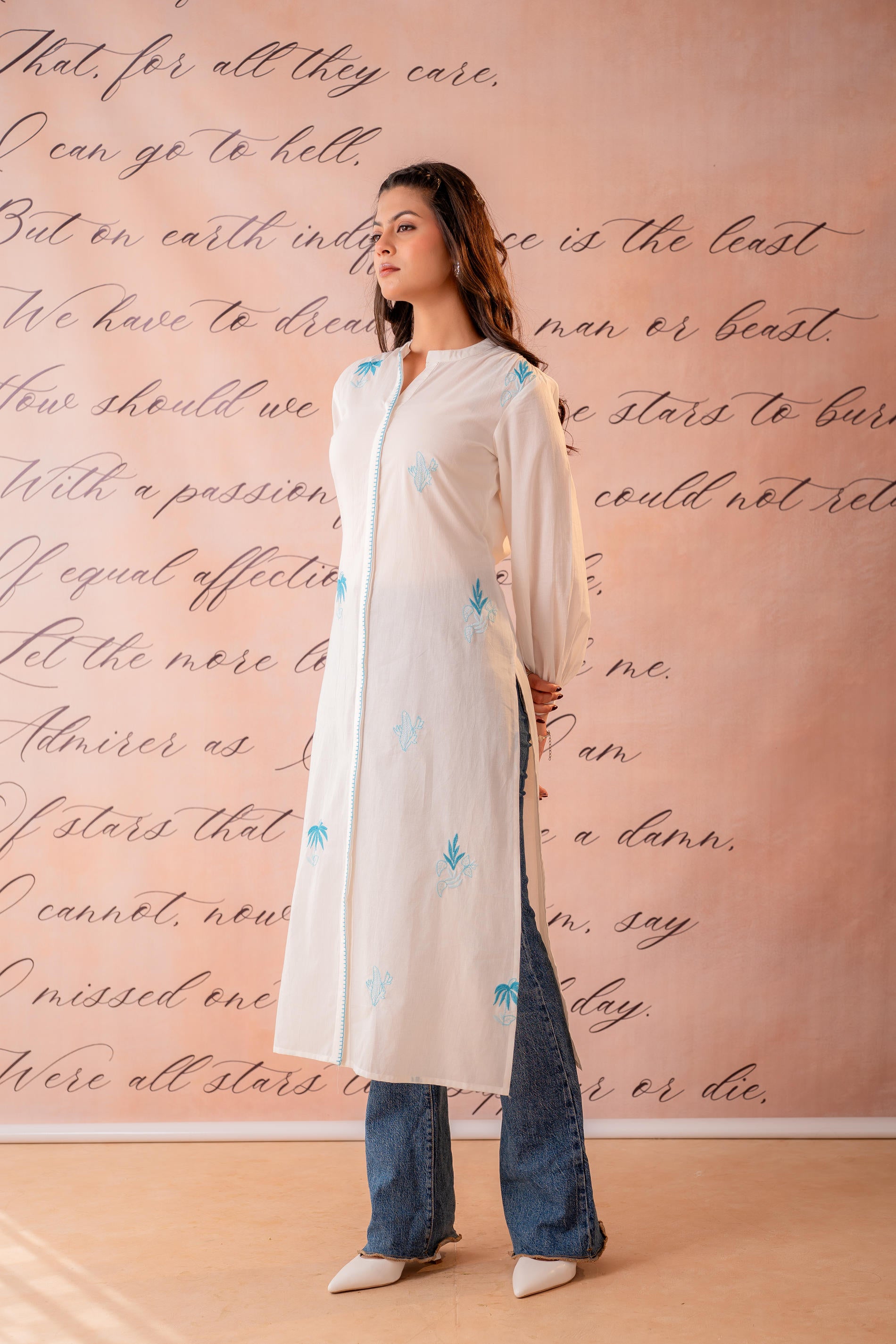 SkyBlue  Embroidered A-Line Kurta