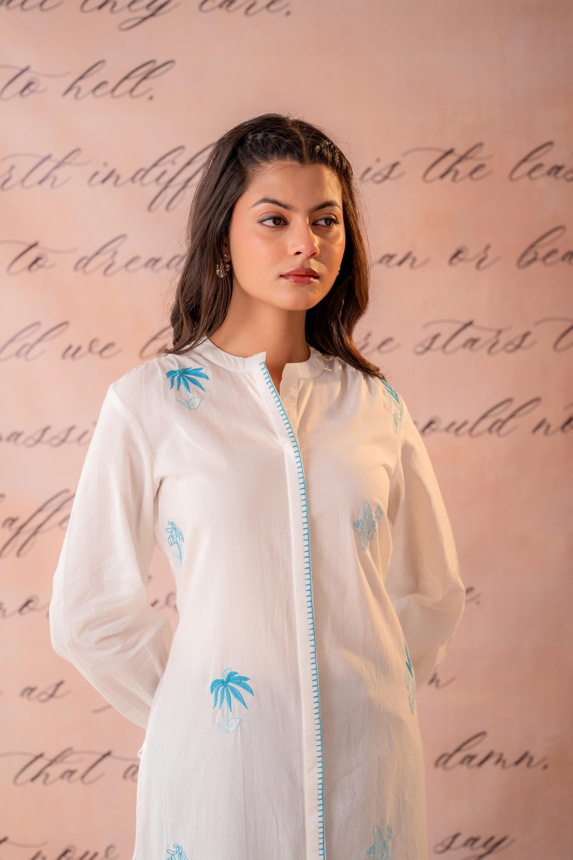 SkyBlue  Embroidered A-Line Kurta
