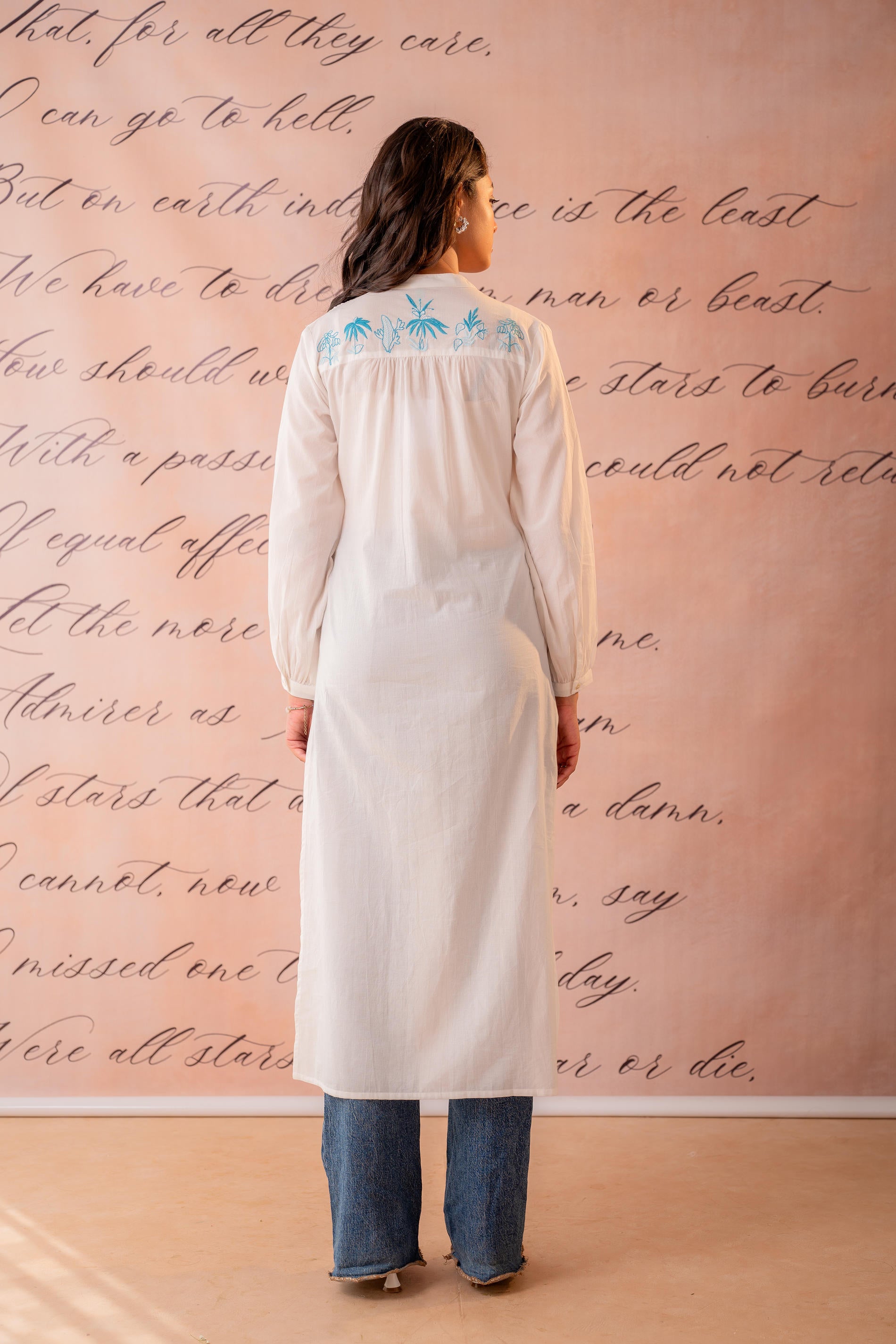 SkyBlue  Embroidered A-Line Kurta