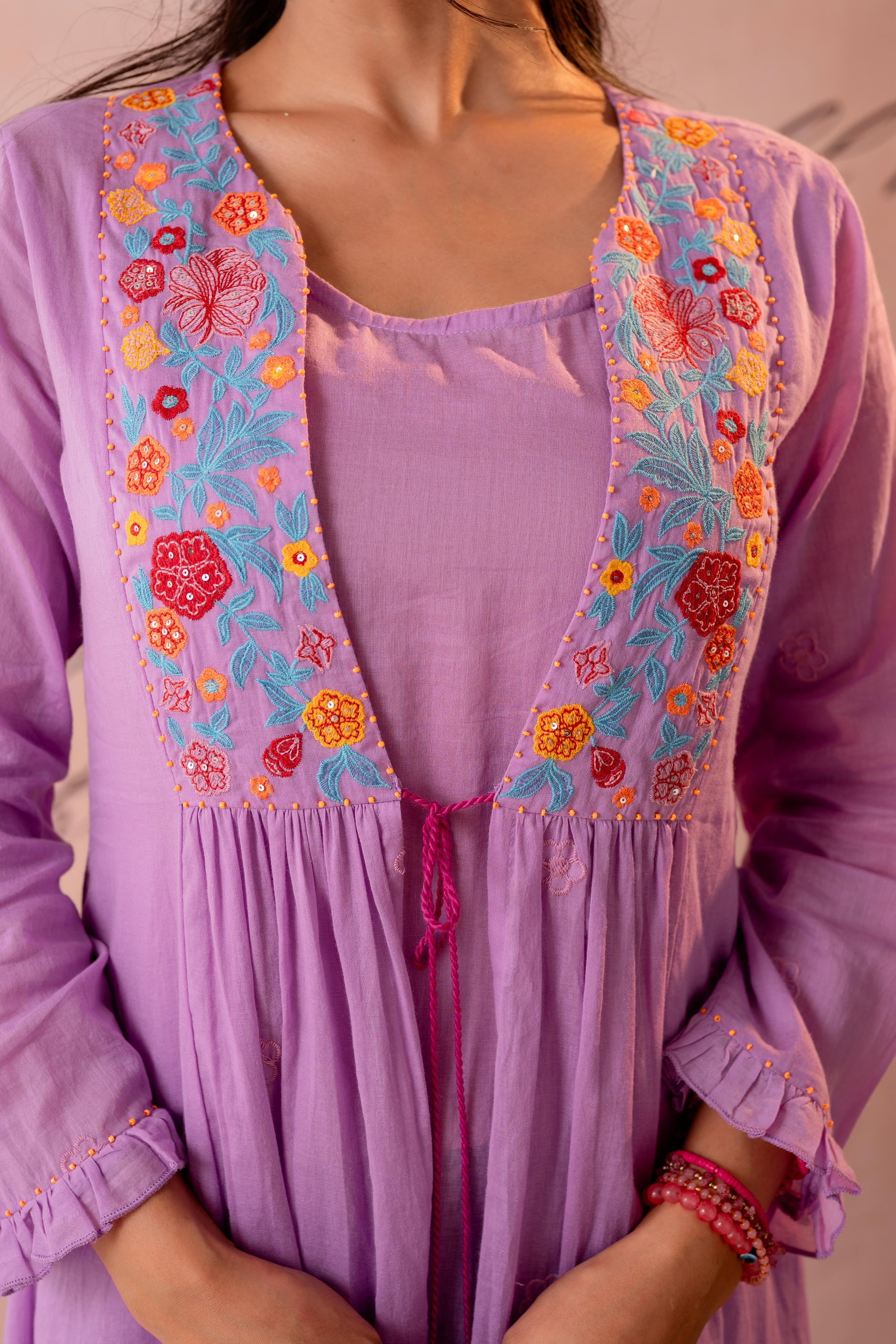 lavender Bloom Embroidered Anarkali Kurta