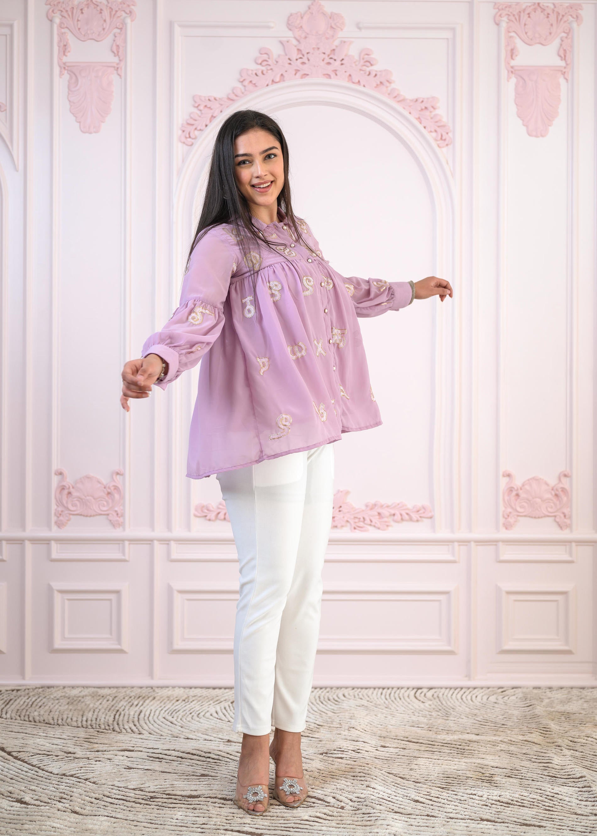 Lavender Embroidered Cotton Kurta with Pant
