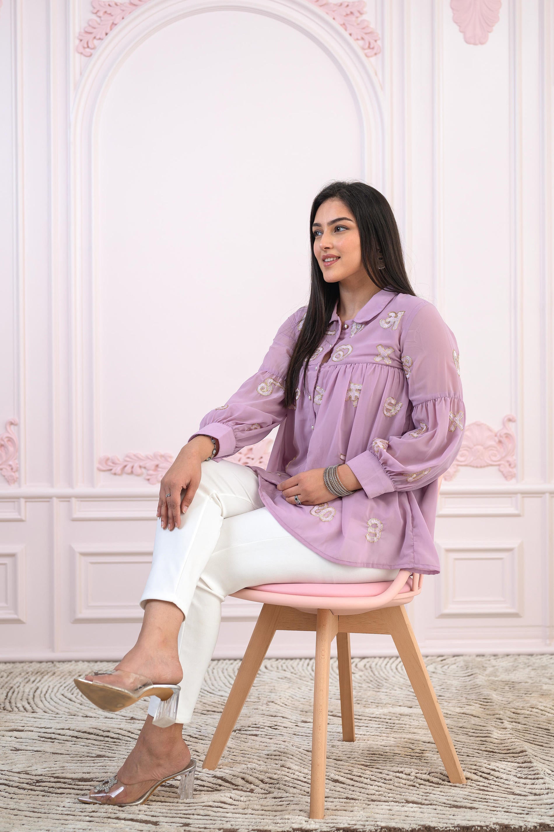 Lavender Embroidered Cotton Kurta with Pant