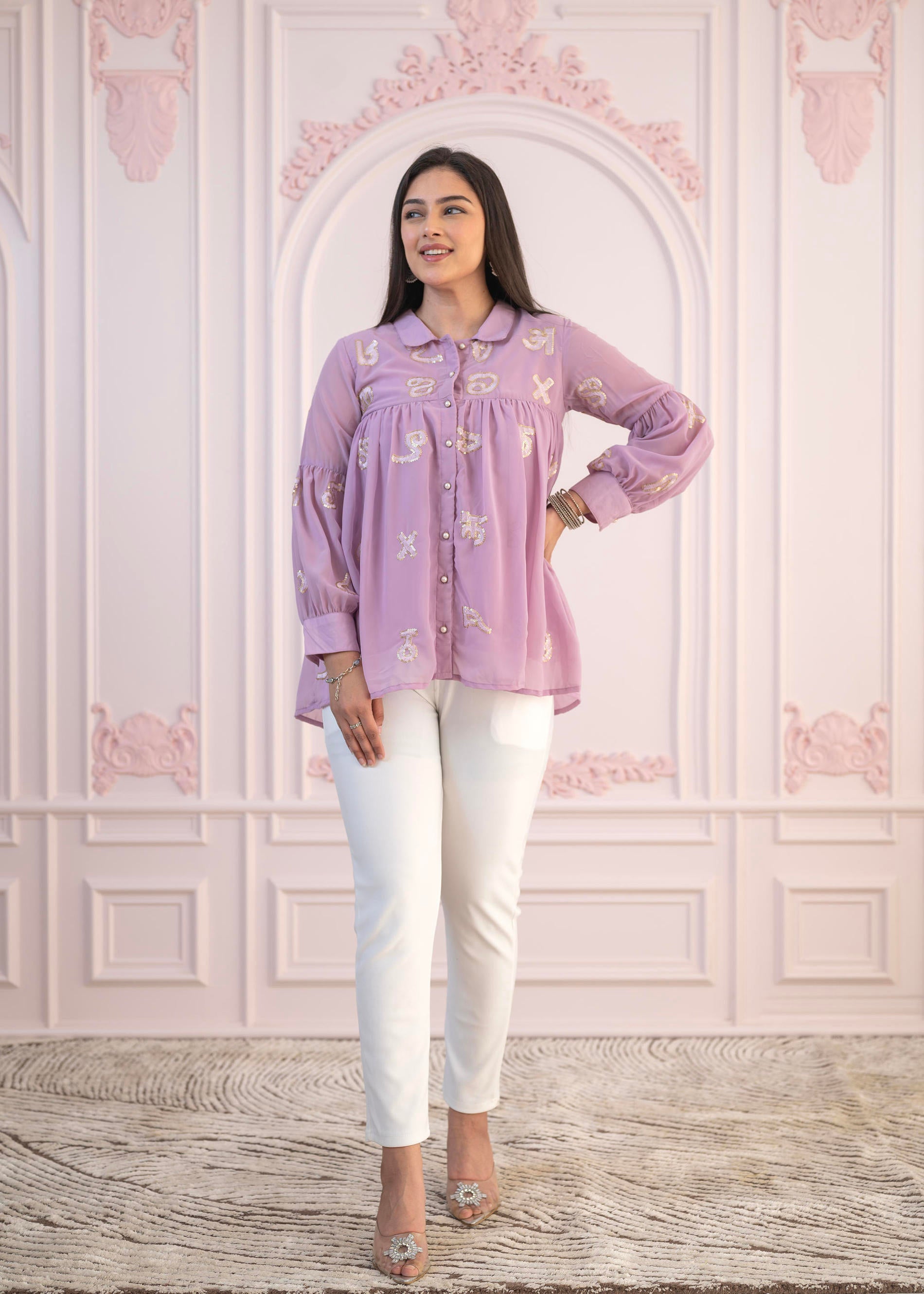Lavender Embroidered Cotton Kurta with Pant