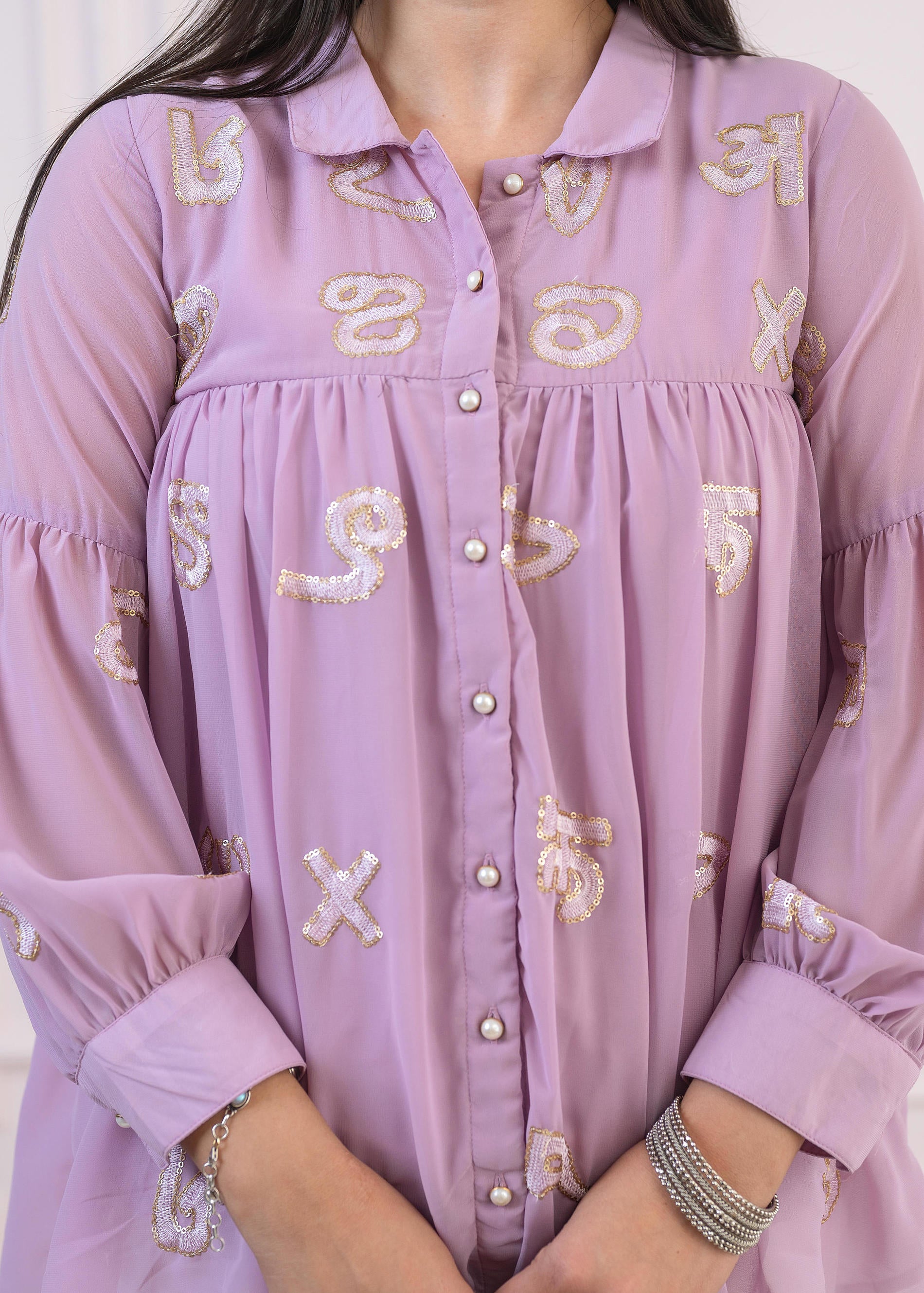 Lavender Embroidered Cotton Kurta with Pant
