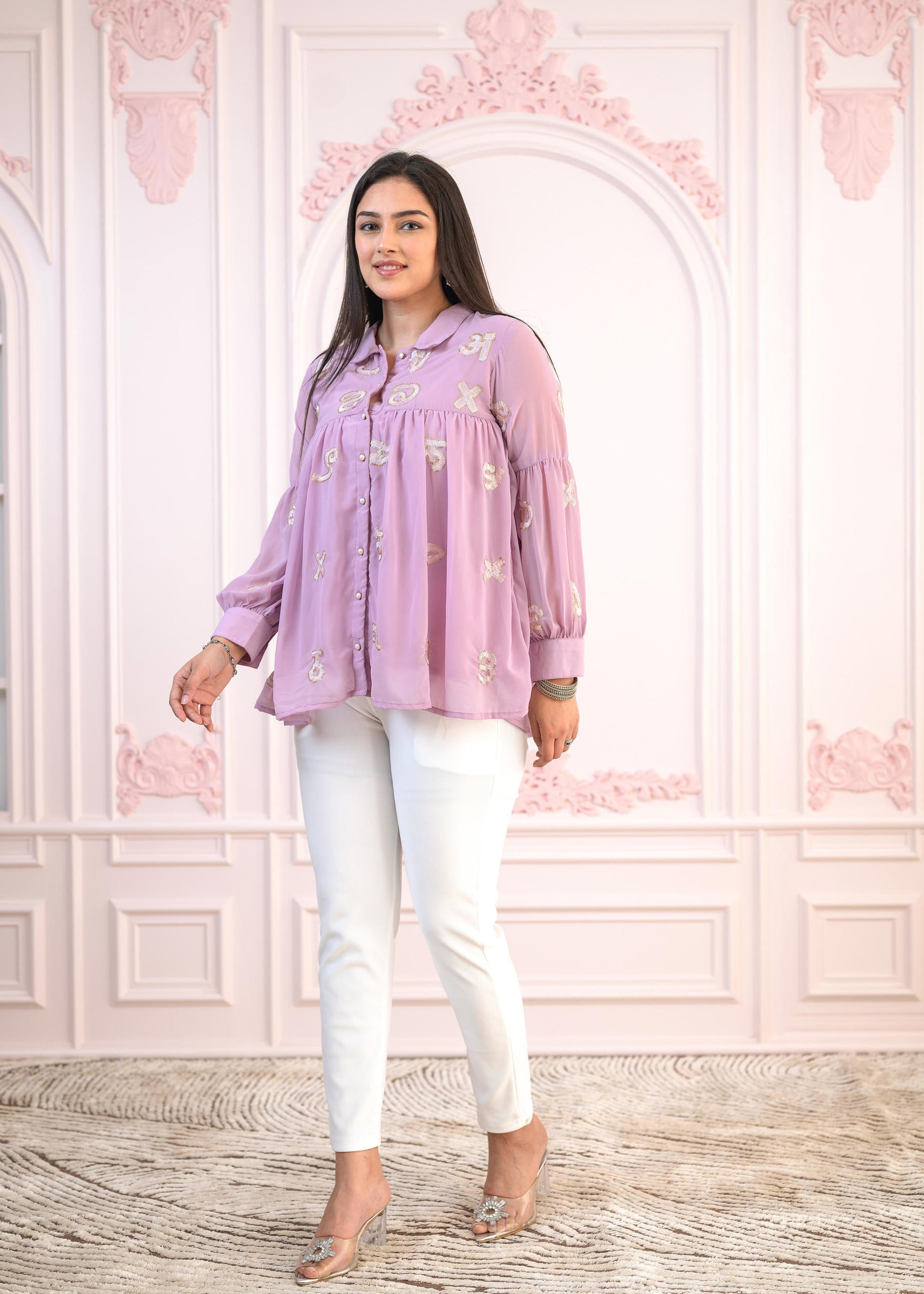 Lavender Embroidered Cotton Kurta with Pant