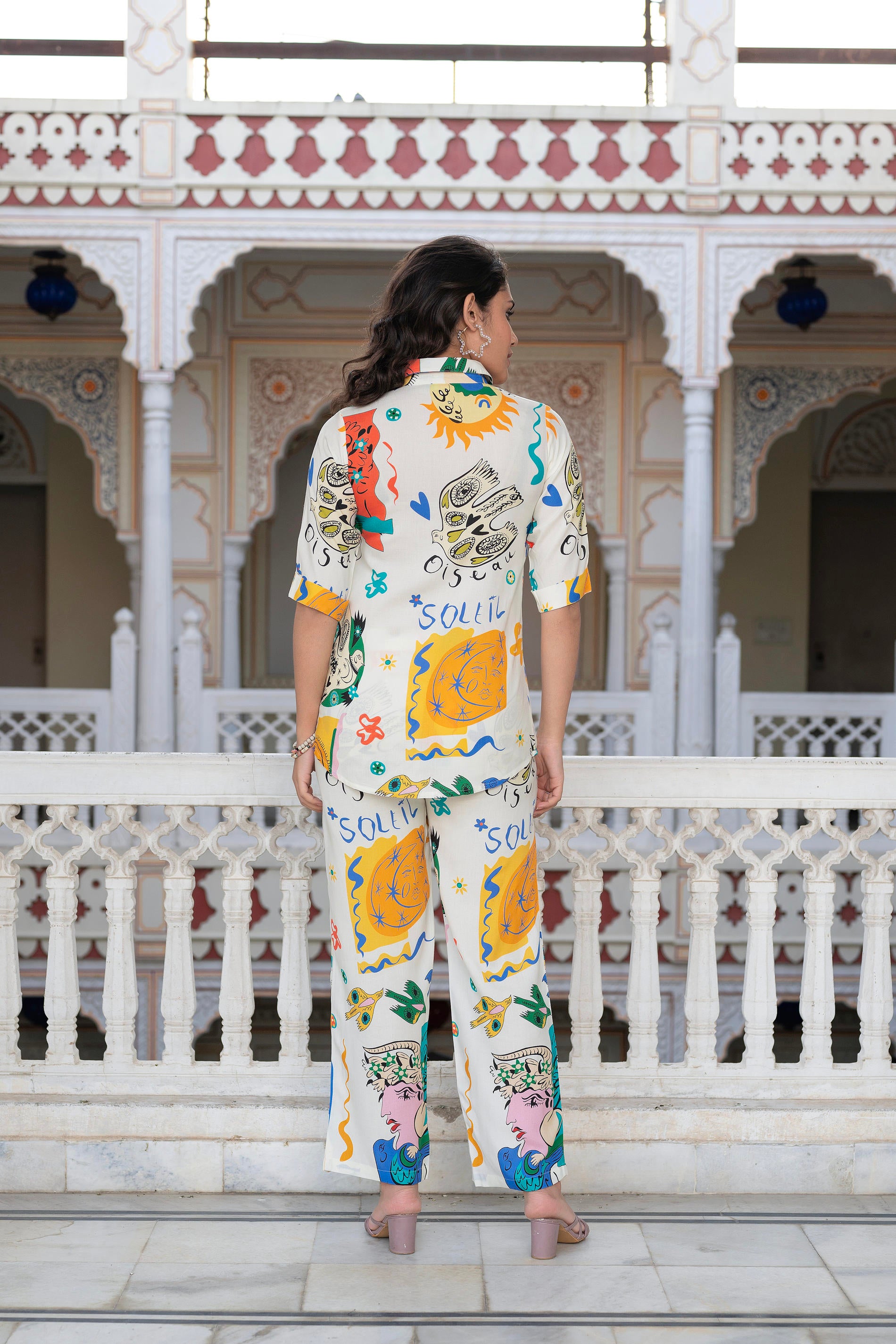 Multicolor Abstract Printed Co-ord Set in White Base