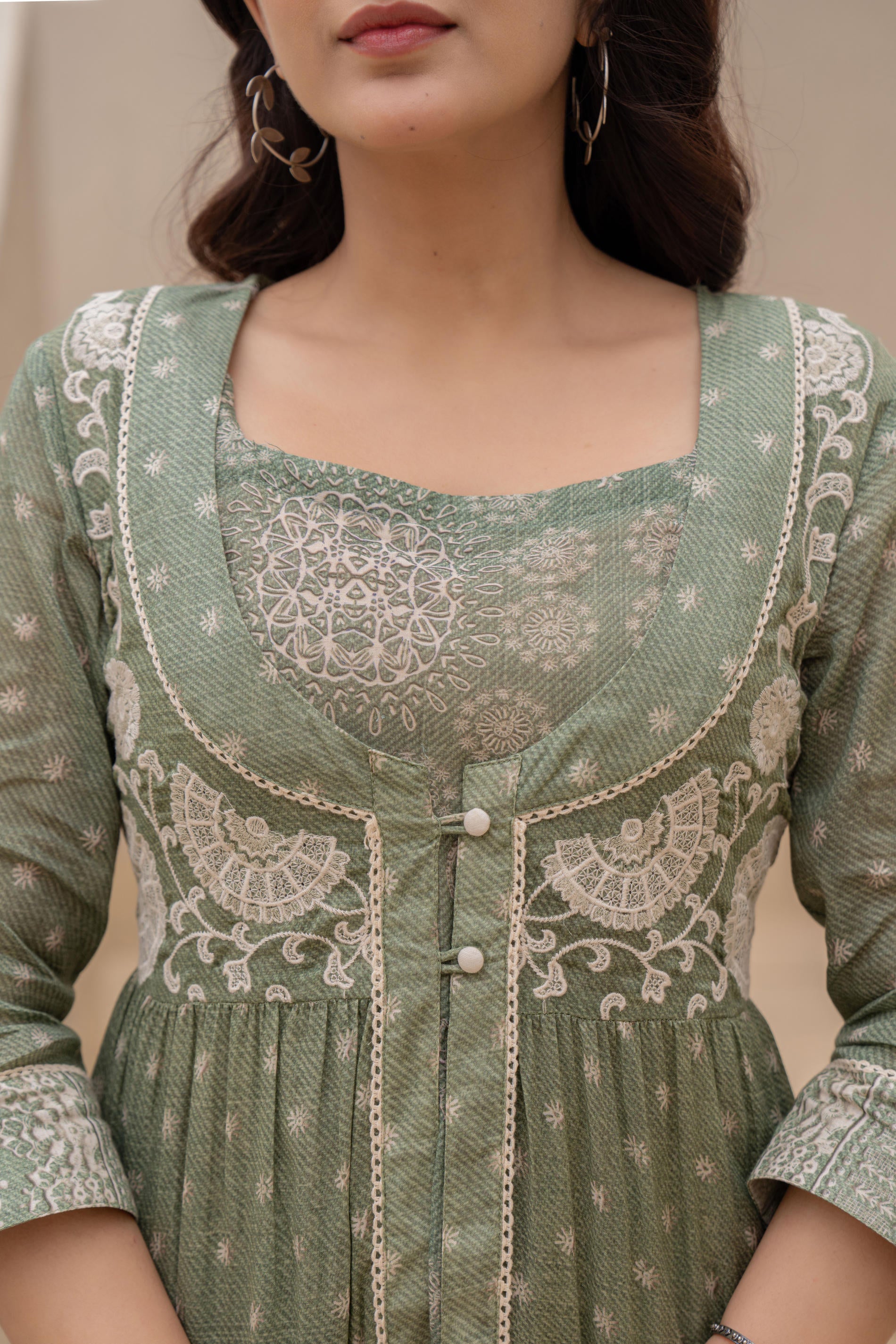 Azure Whispers Boho Tiered Anarkali Dress