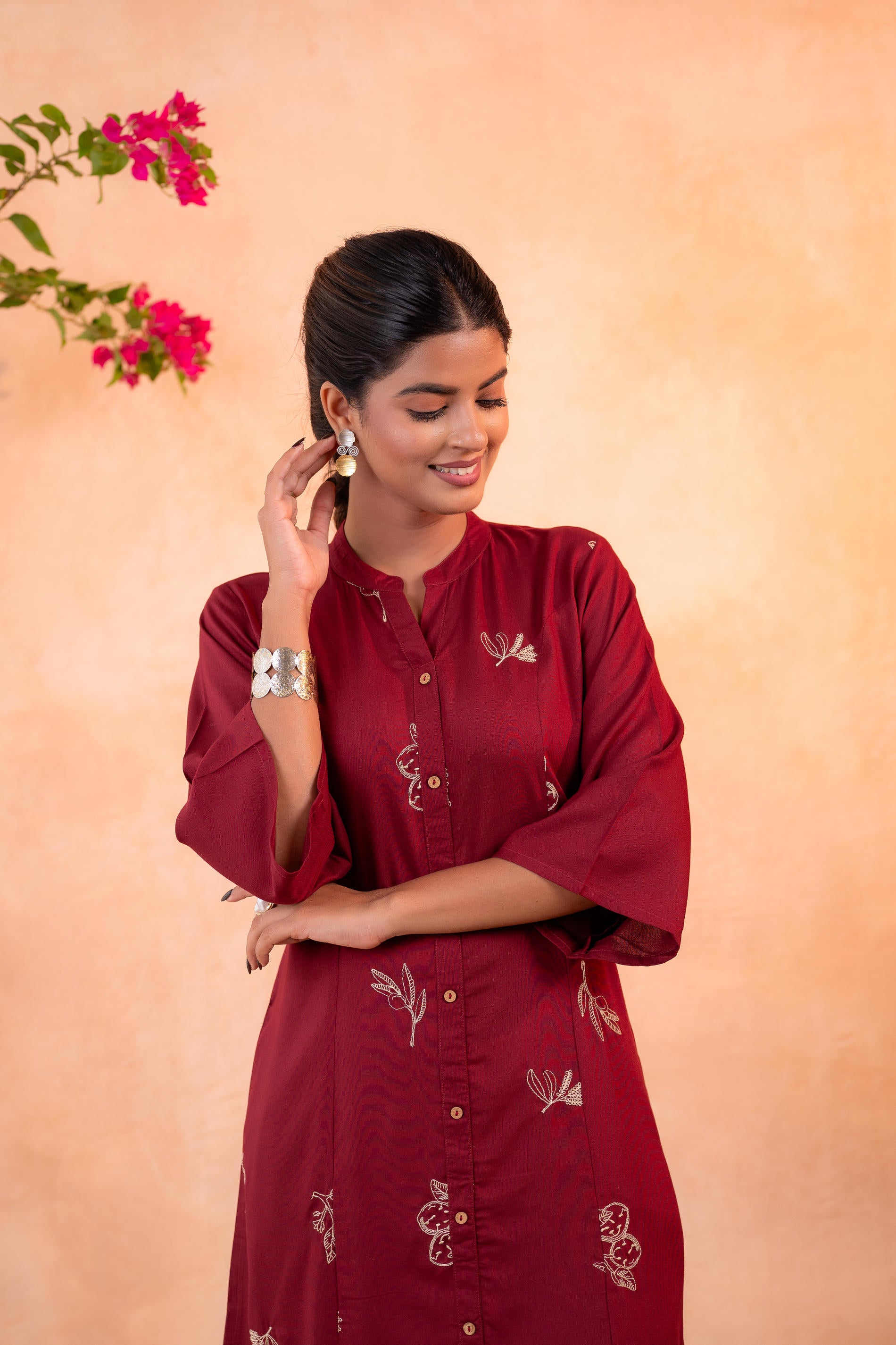 Maroon Whisper Motif Embroidered Straight Kurta