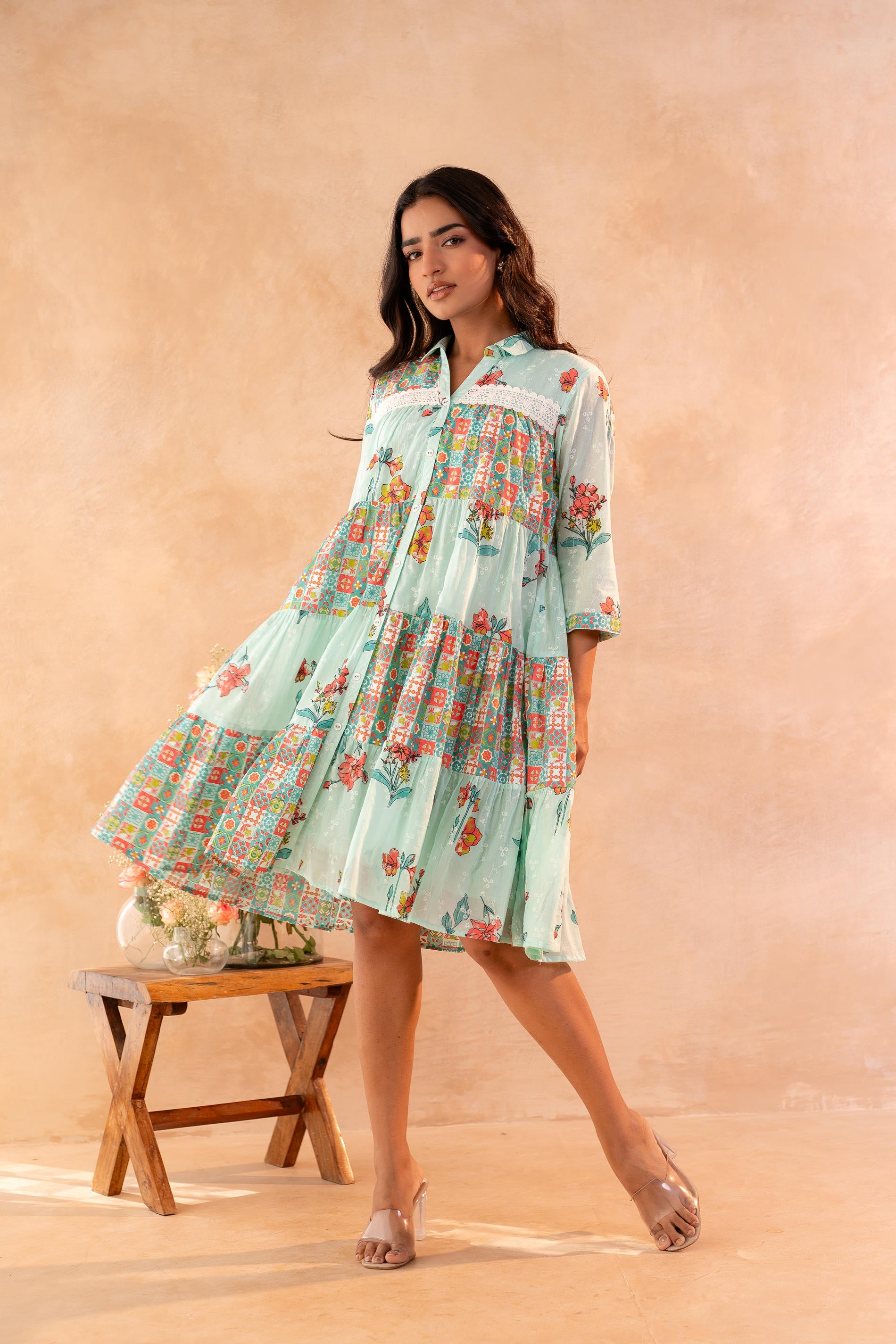 Mint Meadow Patchwork Tier Dress