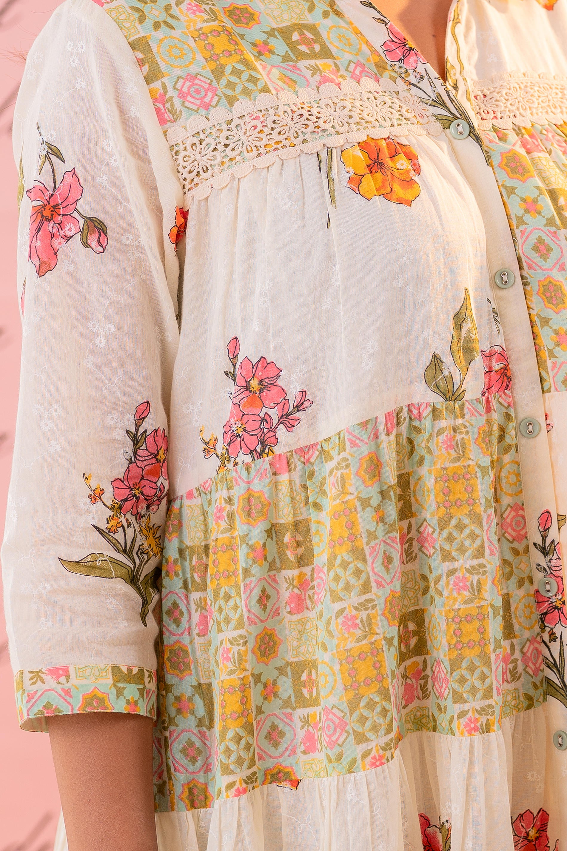 Off-White  Meadow Patchwork Tier Dress