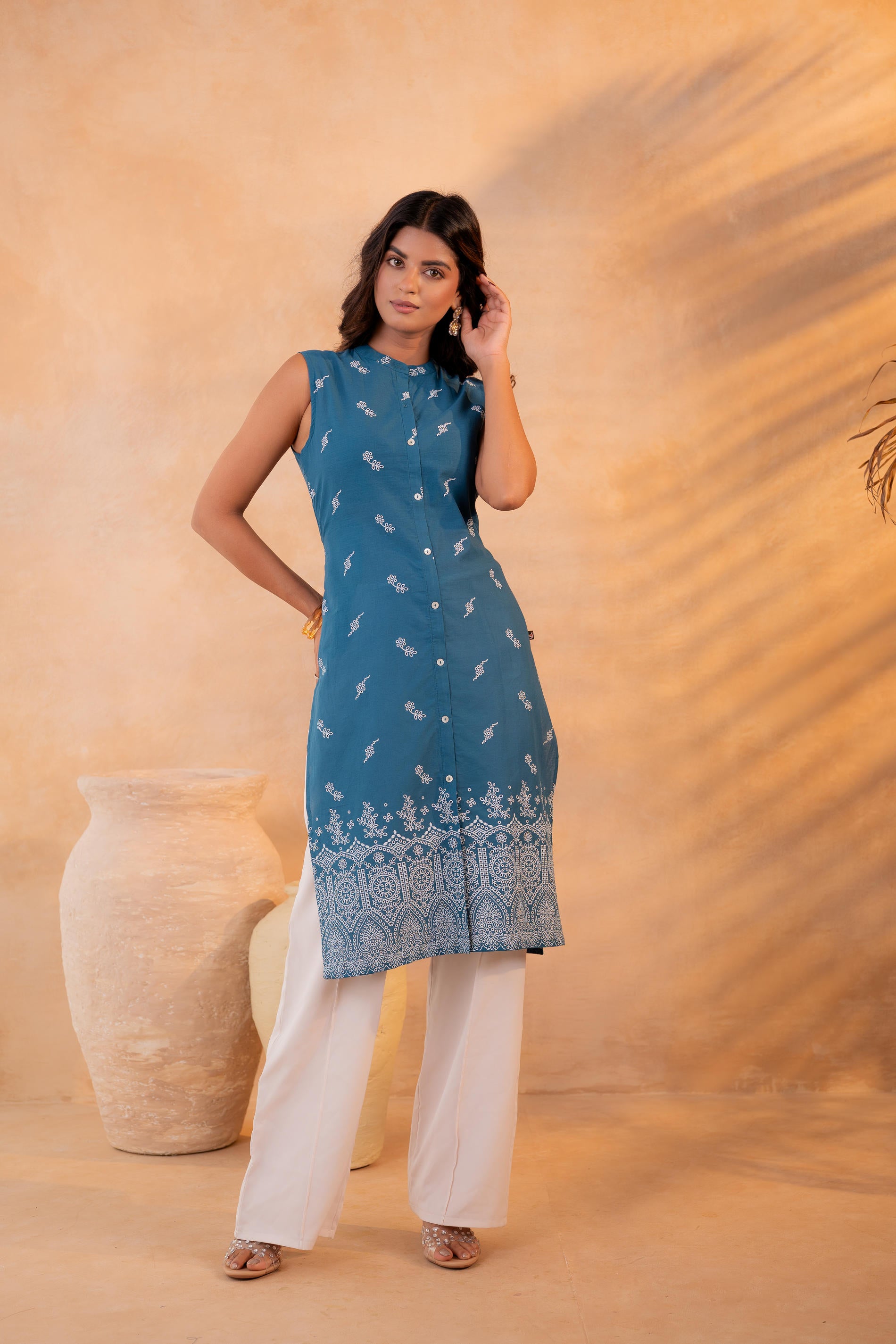 Indigo Bloom Border Kurta