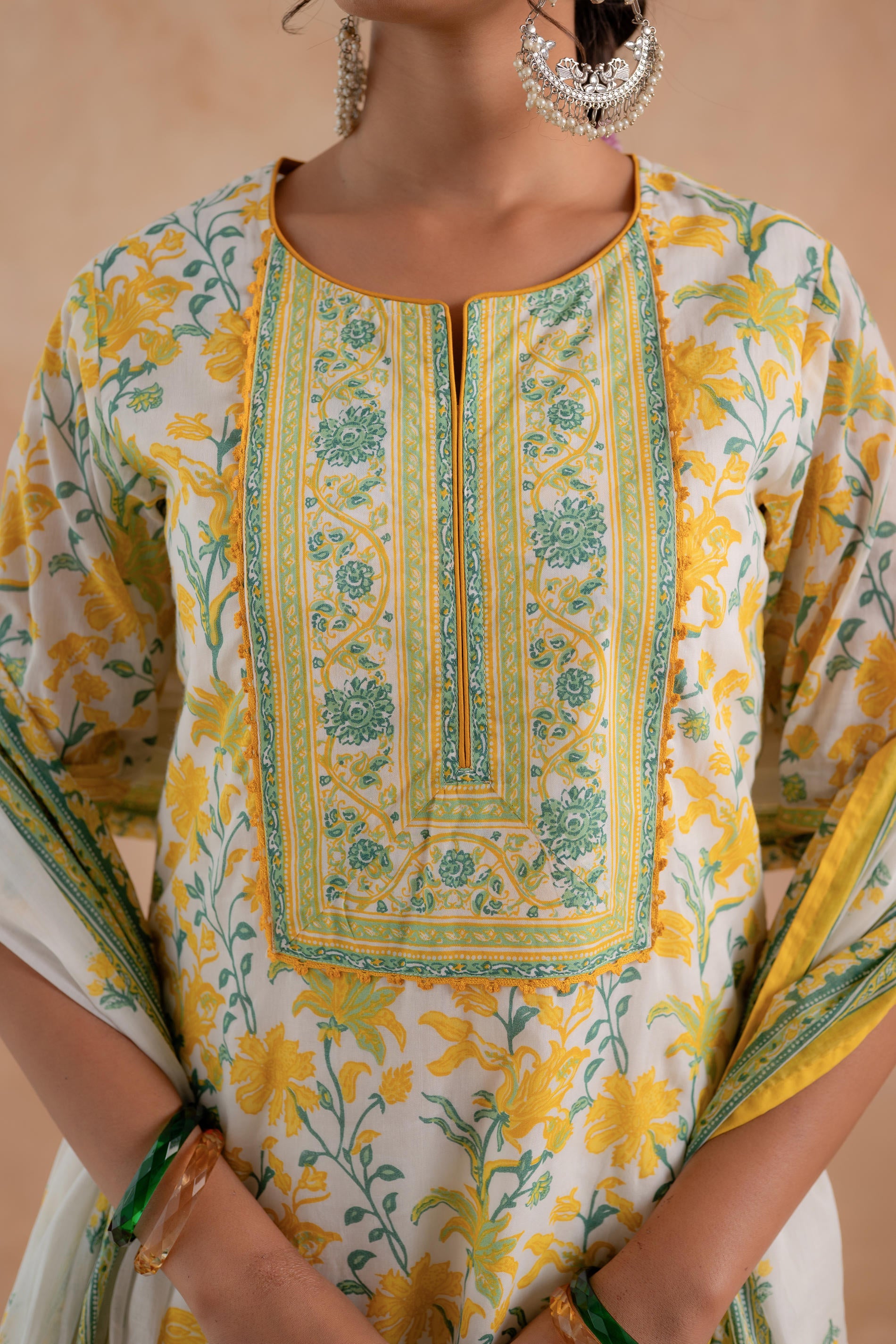 Gulbahaar Off-White Floral Printed Kurta Palazzo And Dupatta Set