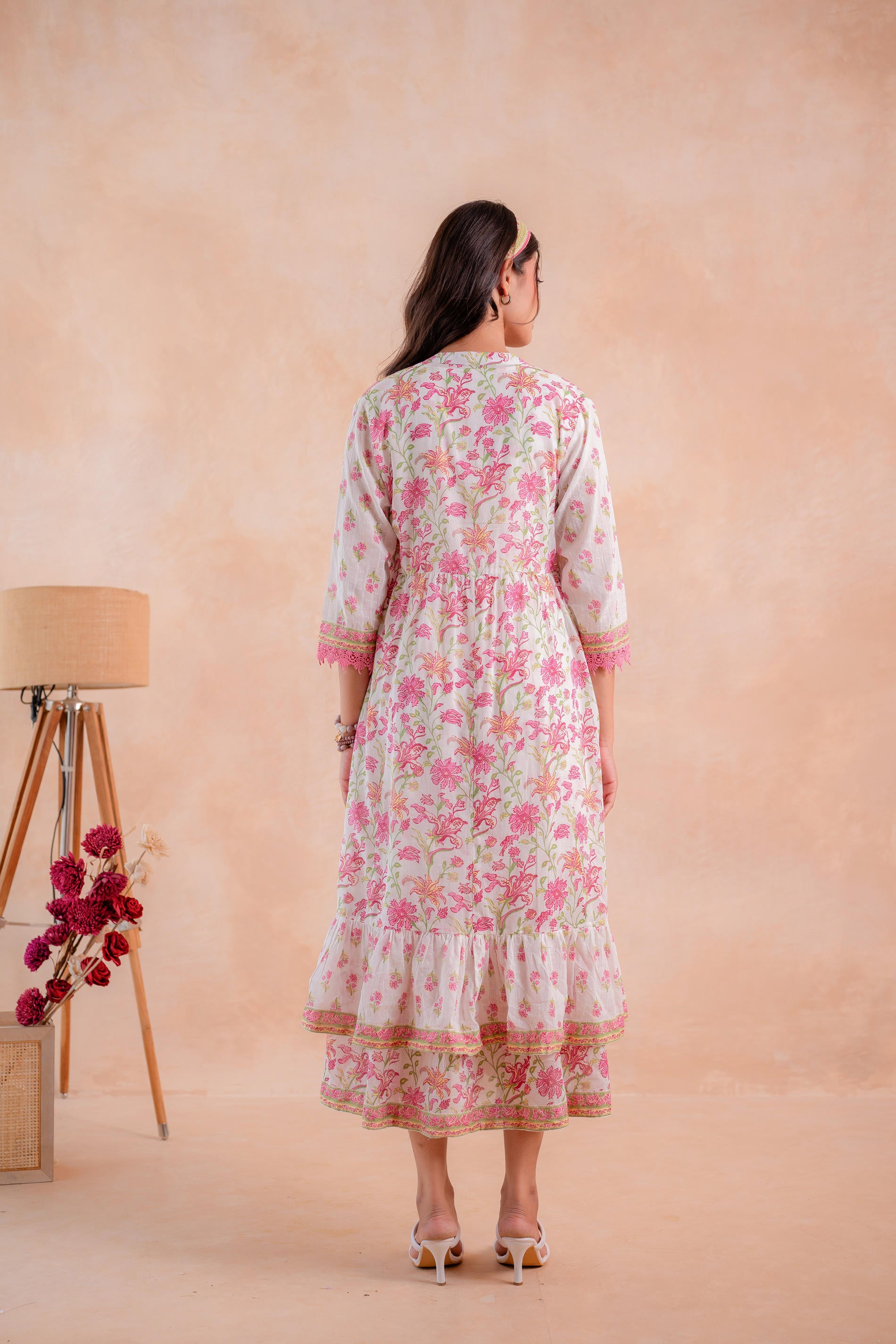 Ivory Gulbahaar Floral Tiered Dress