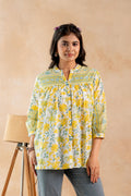 Green Floral Printed Gathered Ethnic Tunic
