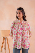 Pink Floral Printed Gathered Ethnic Tunic