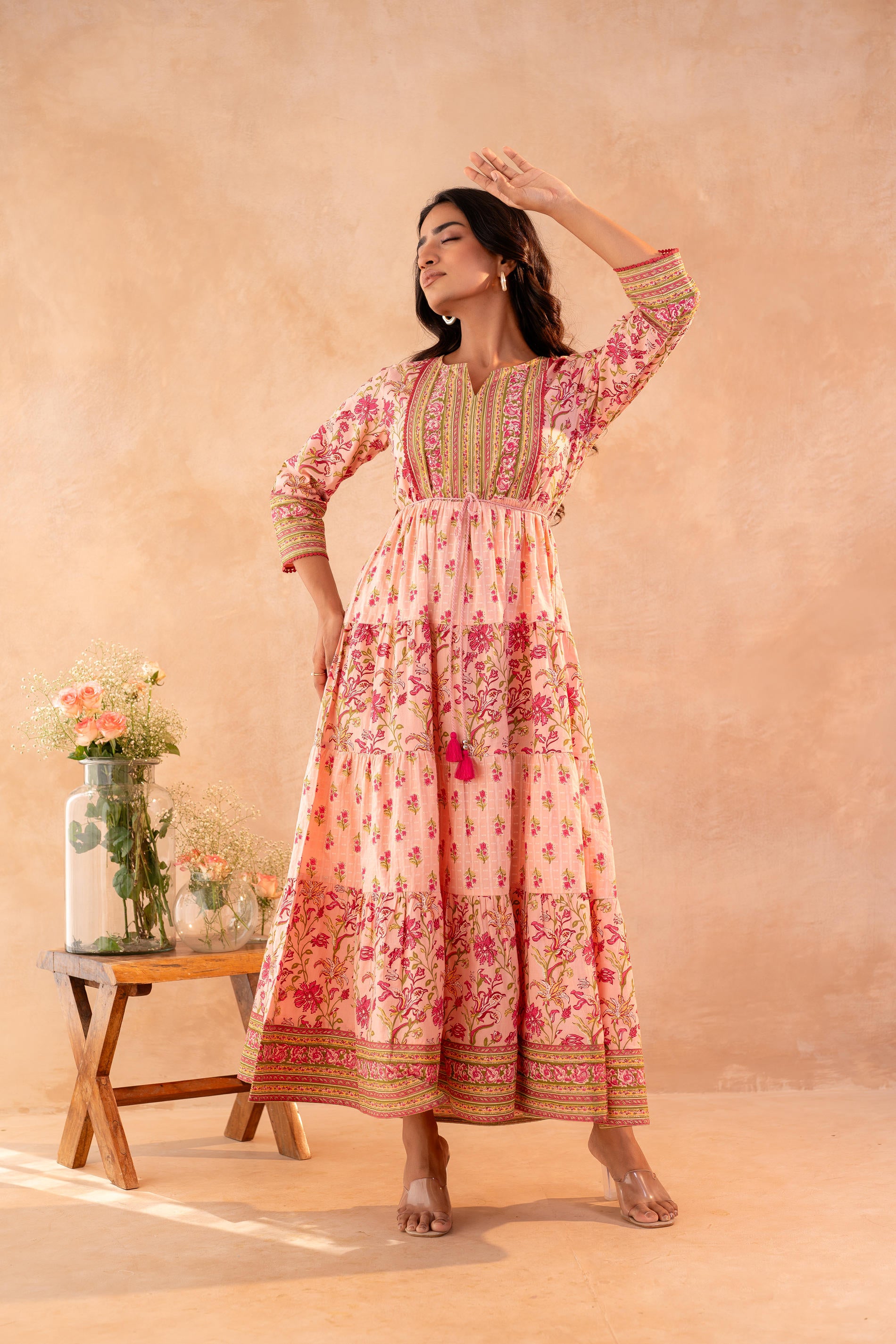 Gulbahar Bloom Peach Anarkali Dress
