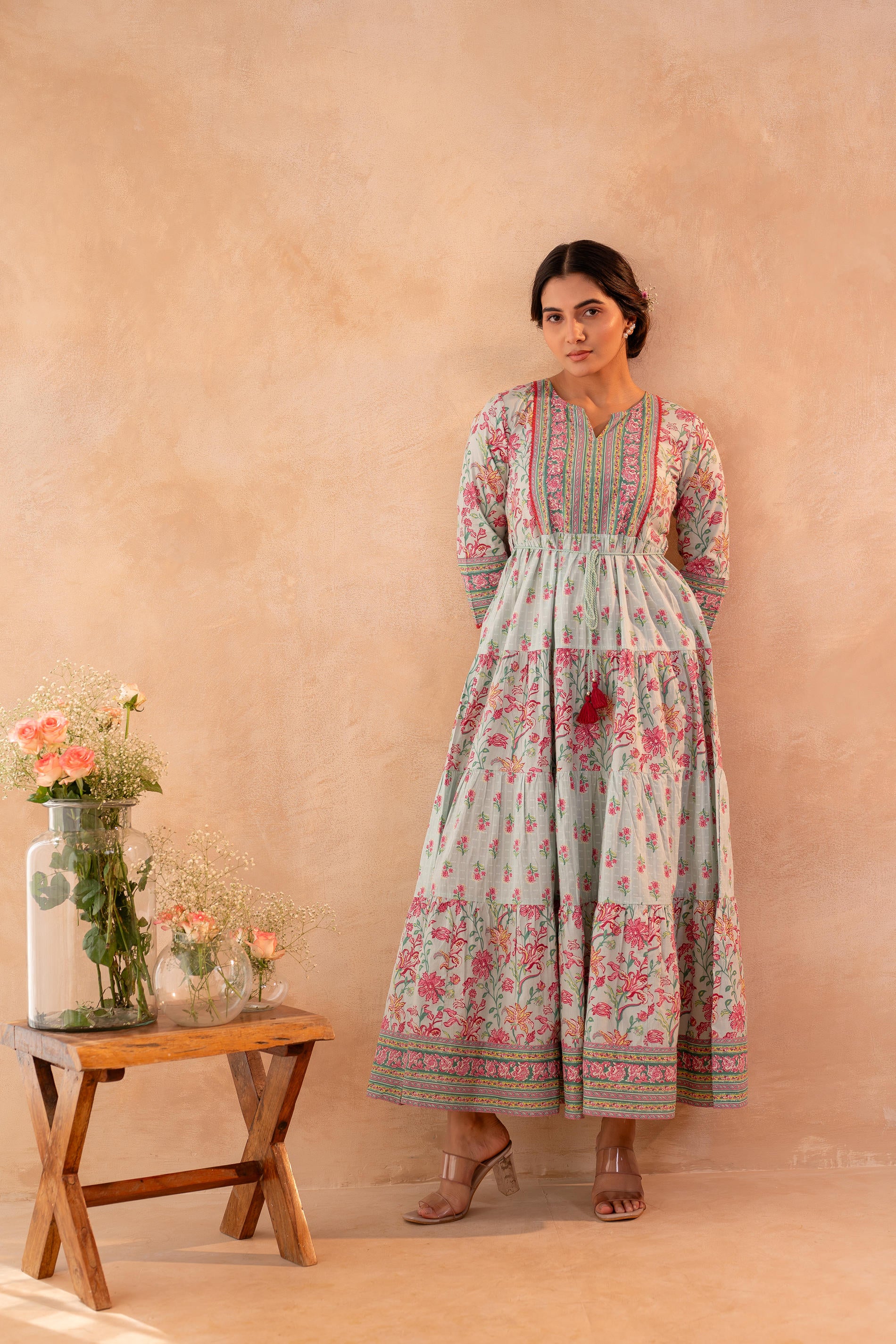 Gulbahar Bloom Sage Green Anarkali Dress