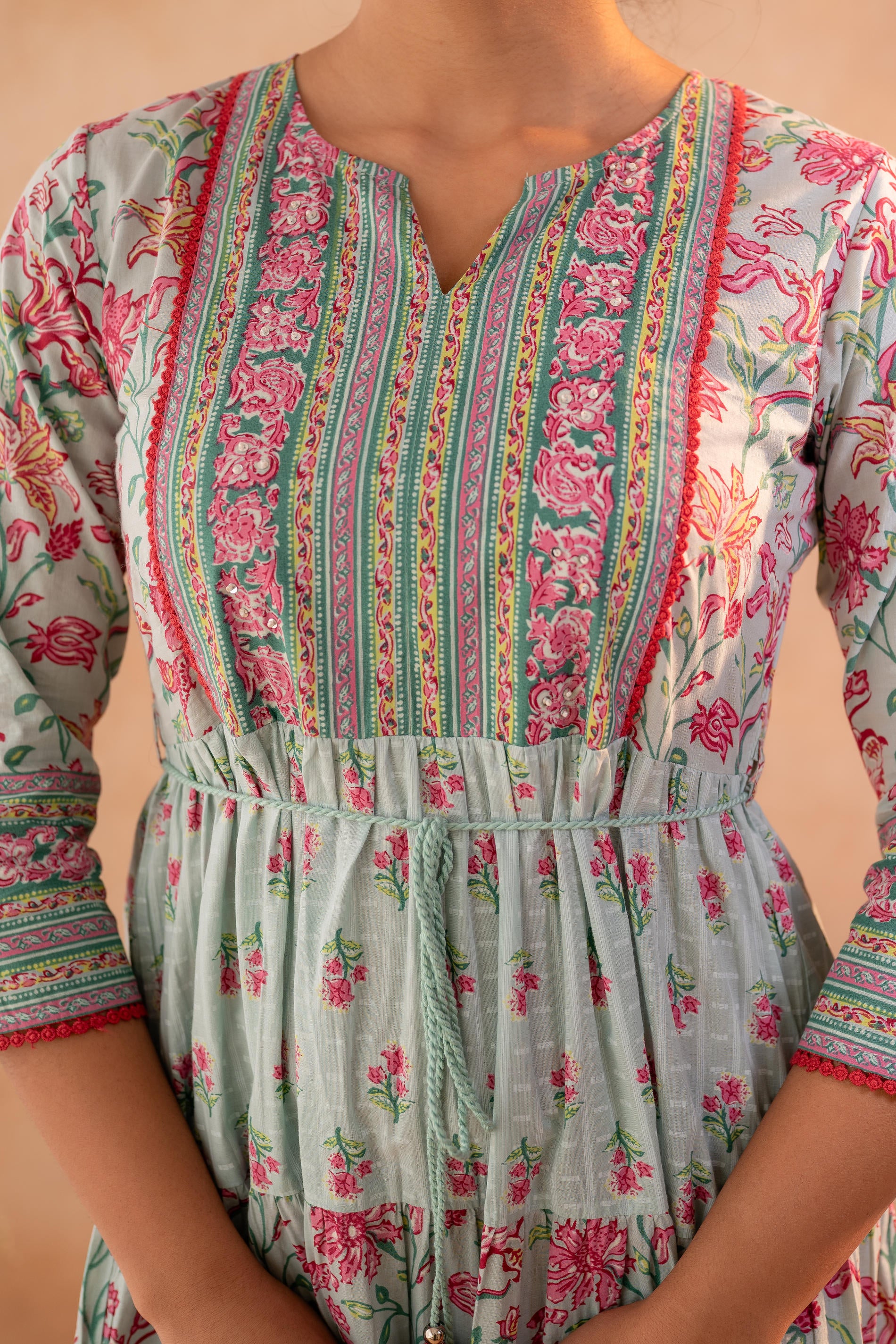 Gulbahar Bloom Sage Green Anarkali Dress