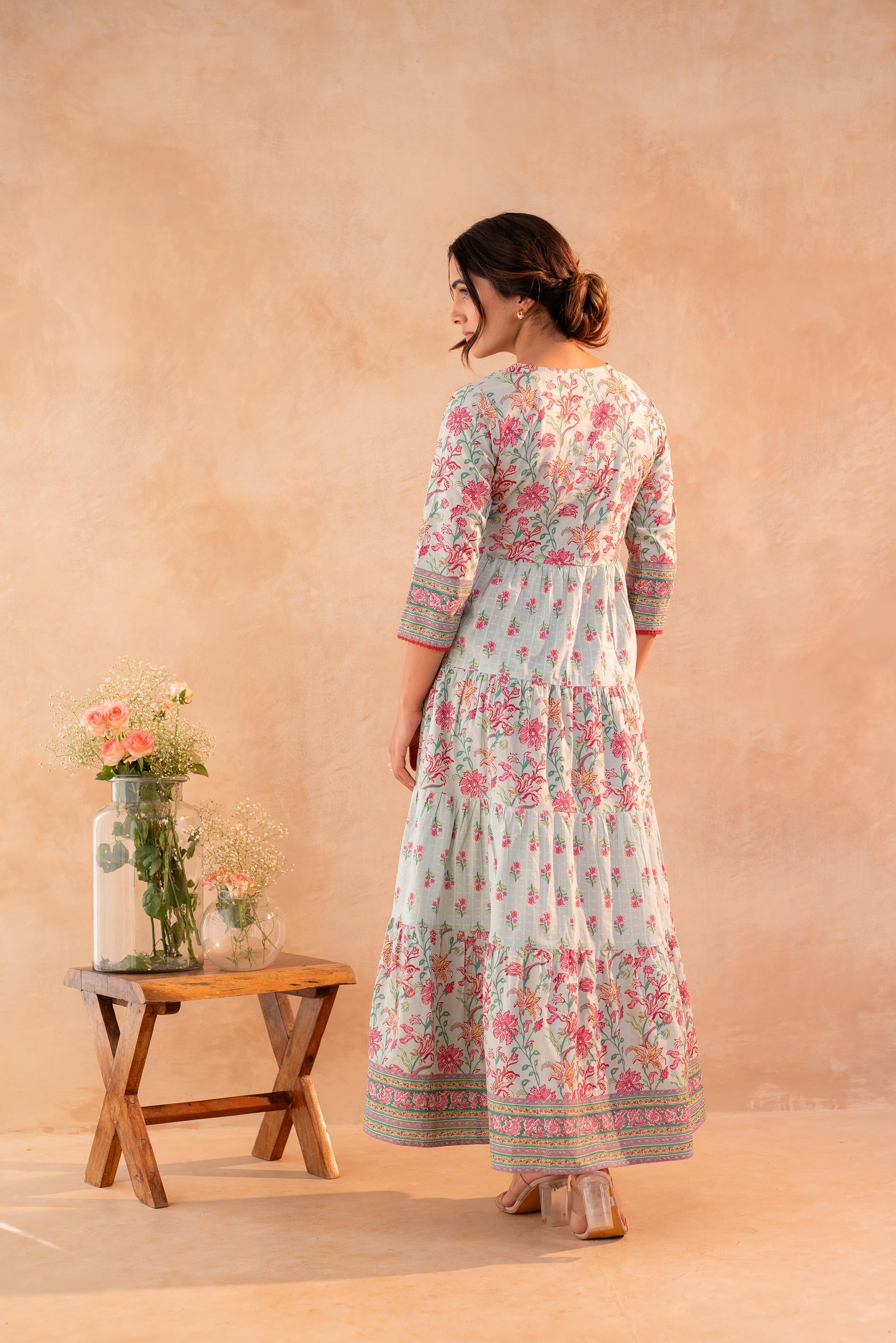 Gulbahar Bloom Sage Green Anarkali Dress