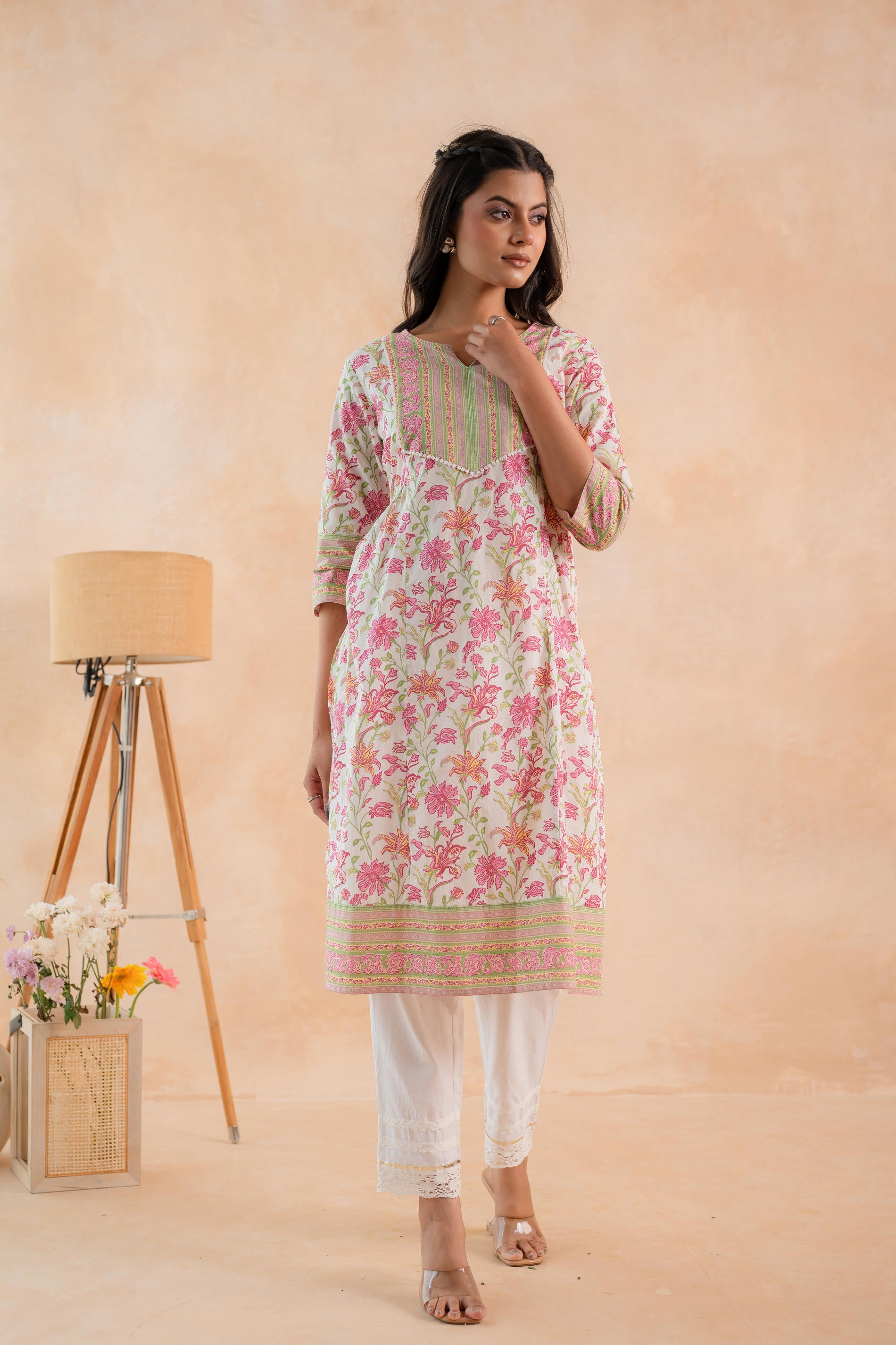 Ivory Blossom Panelled Kurta