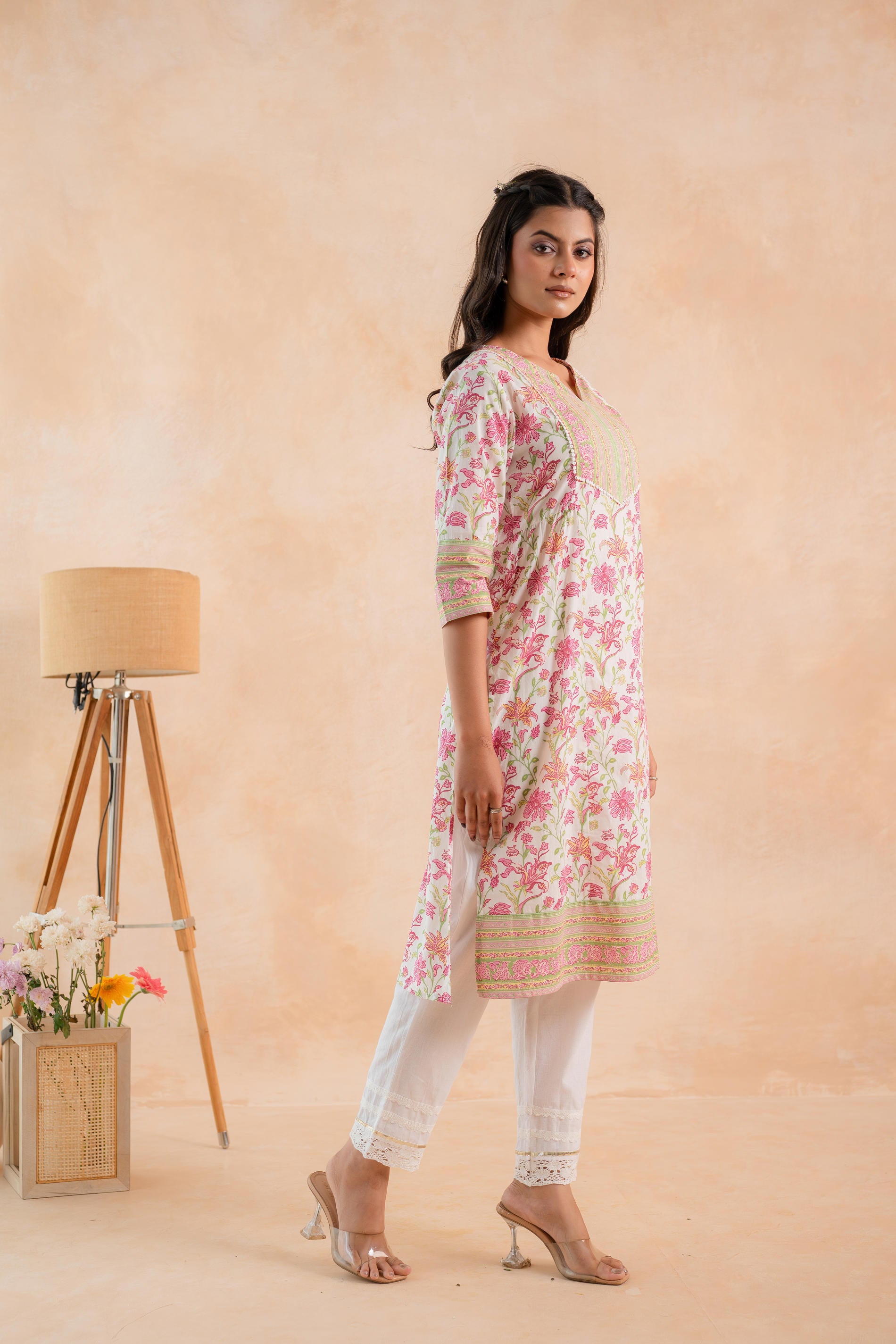 Ivory Blossom Panelled Kurta