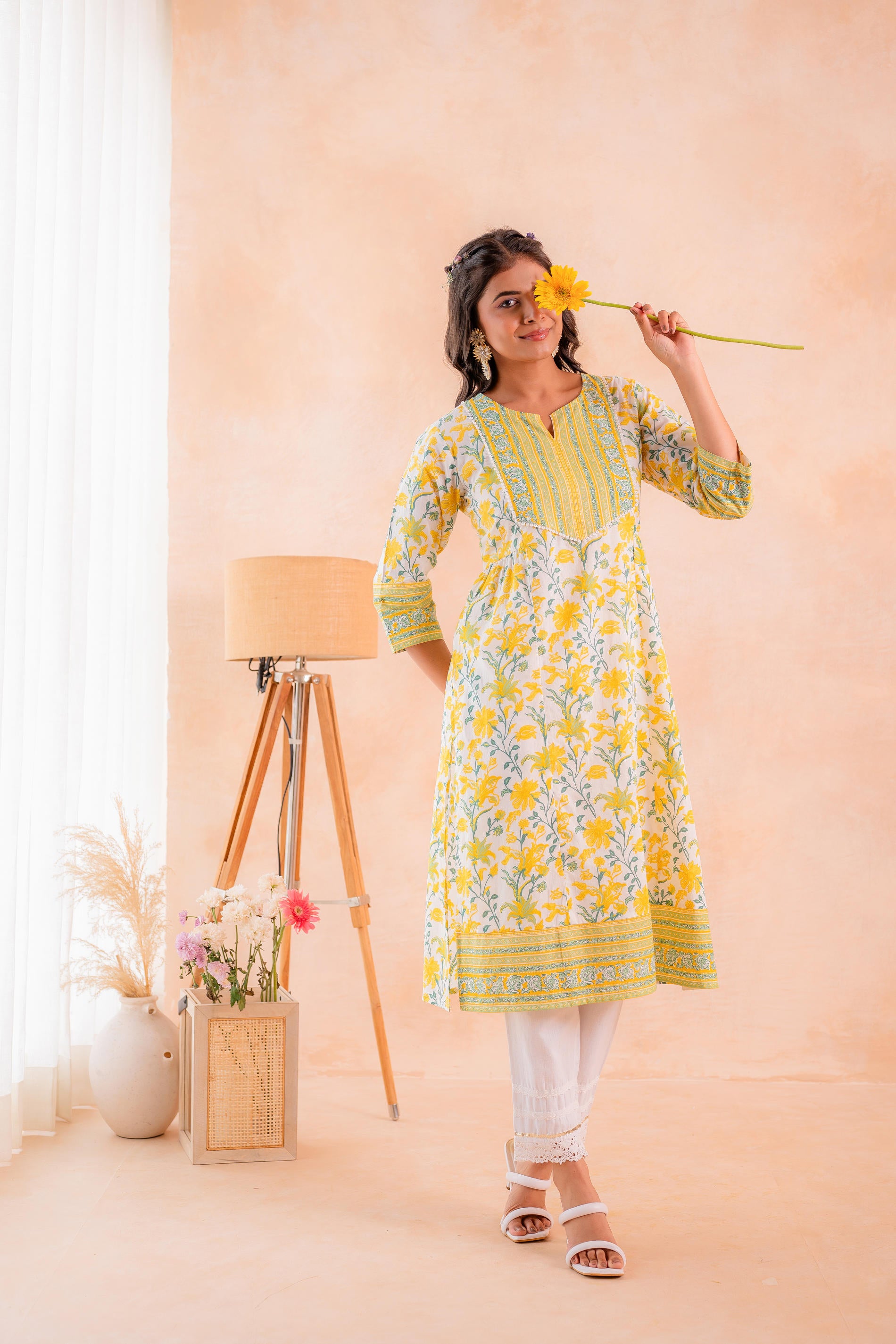 Yellow Blossom Panelled Kurta