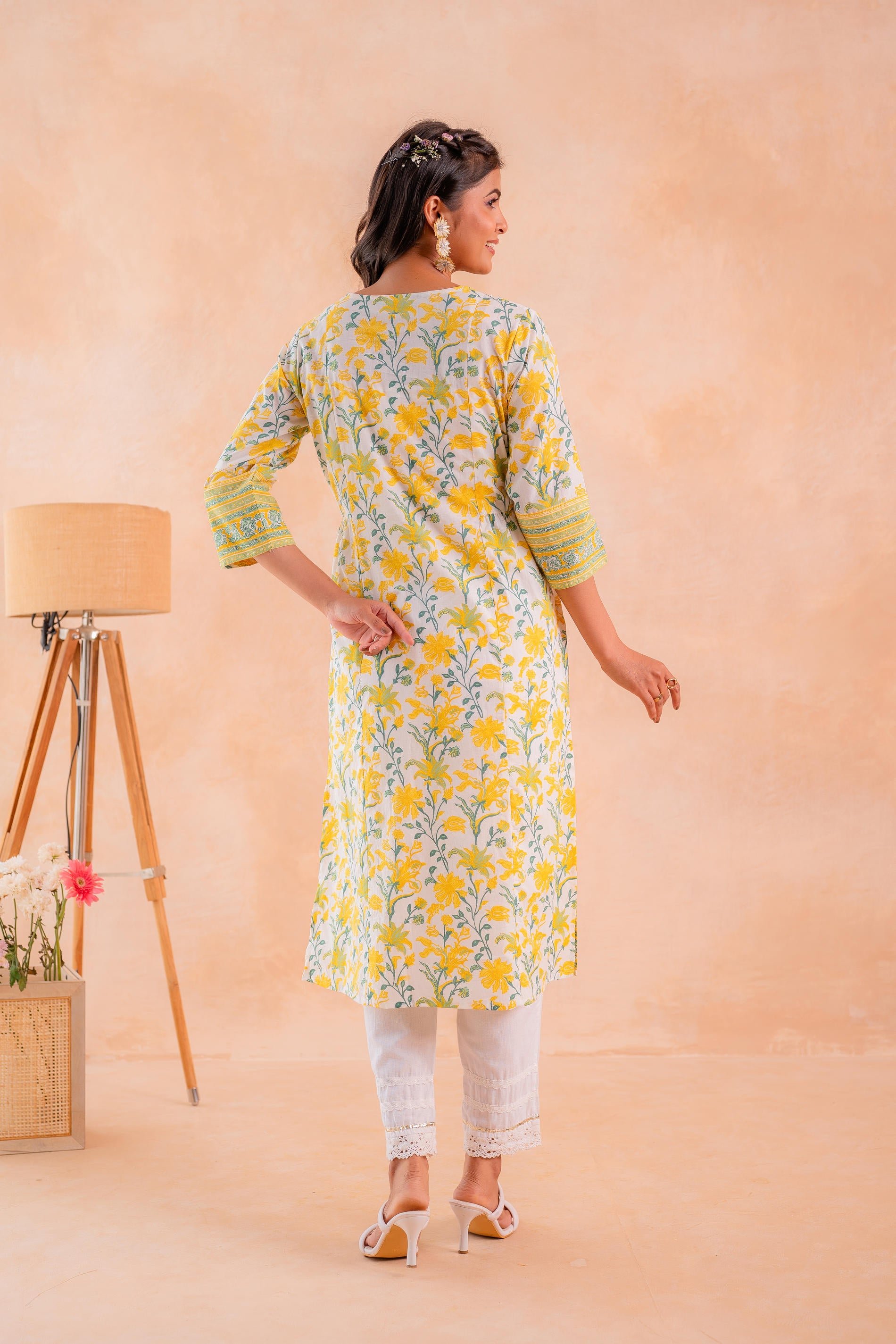 Yellow Blossom Panelled Kurta