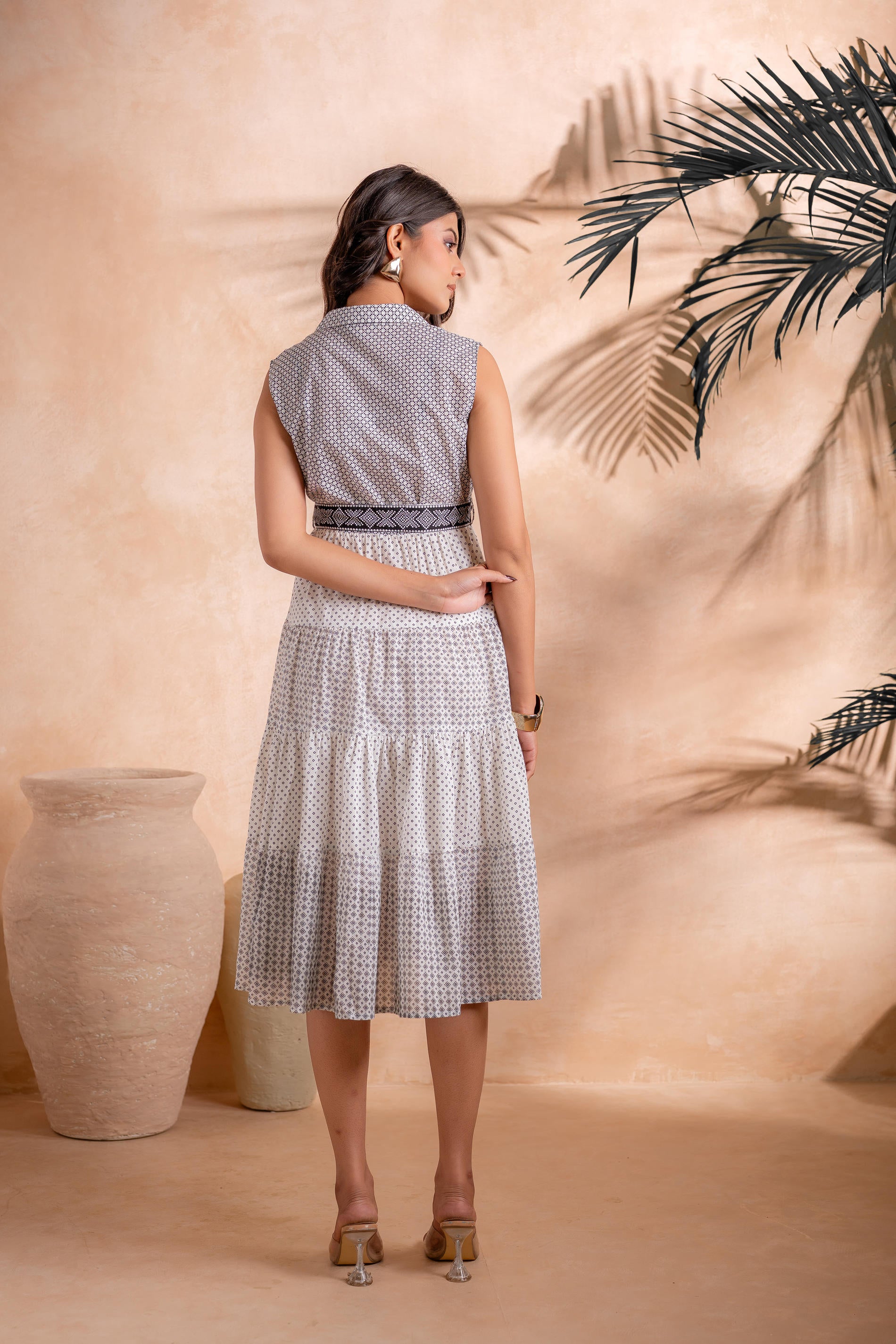 Black and White  Tiered Midi Dress