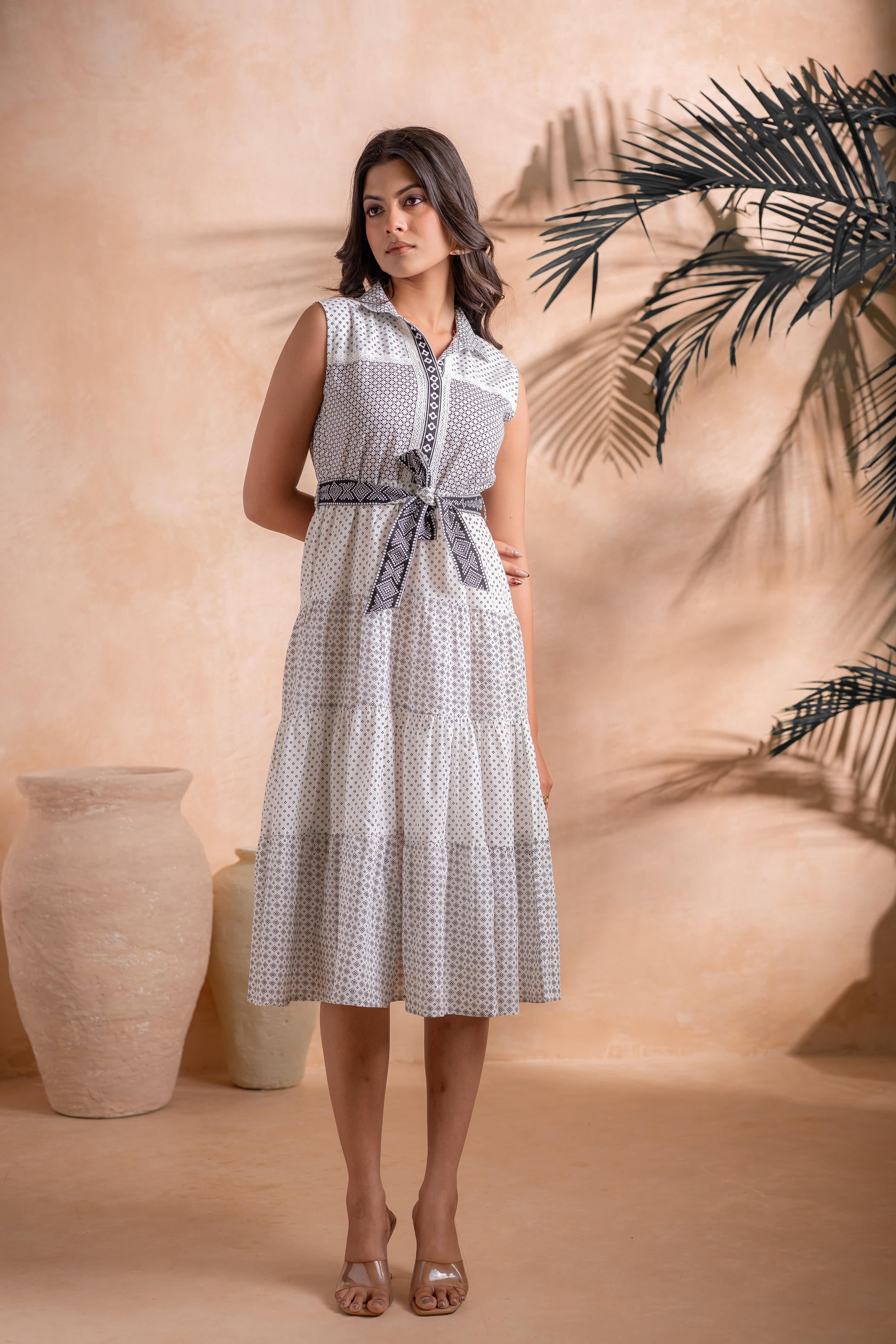 Black and White  Tiered Midi Dress