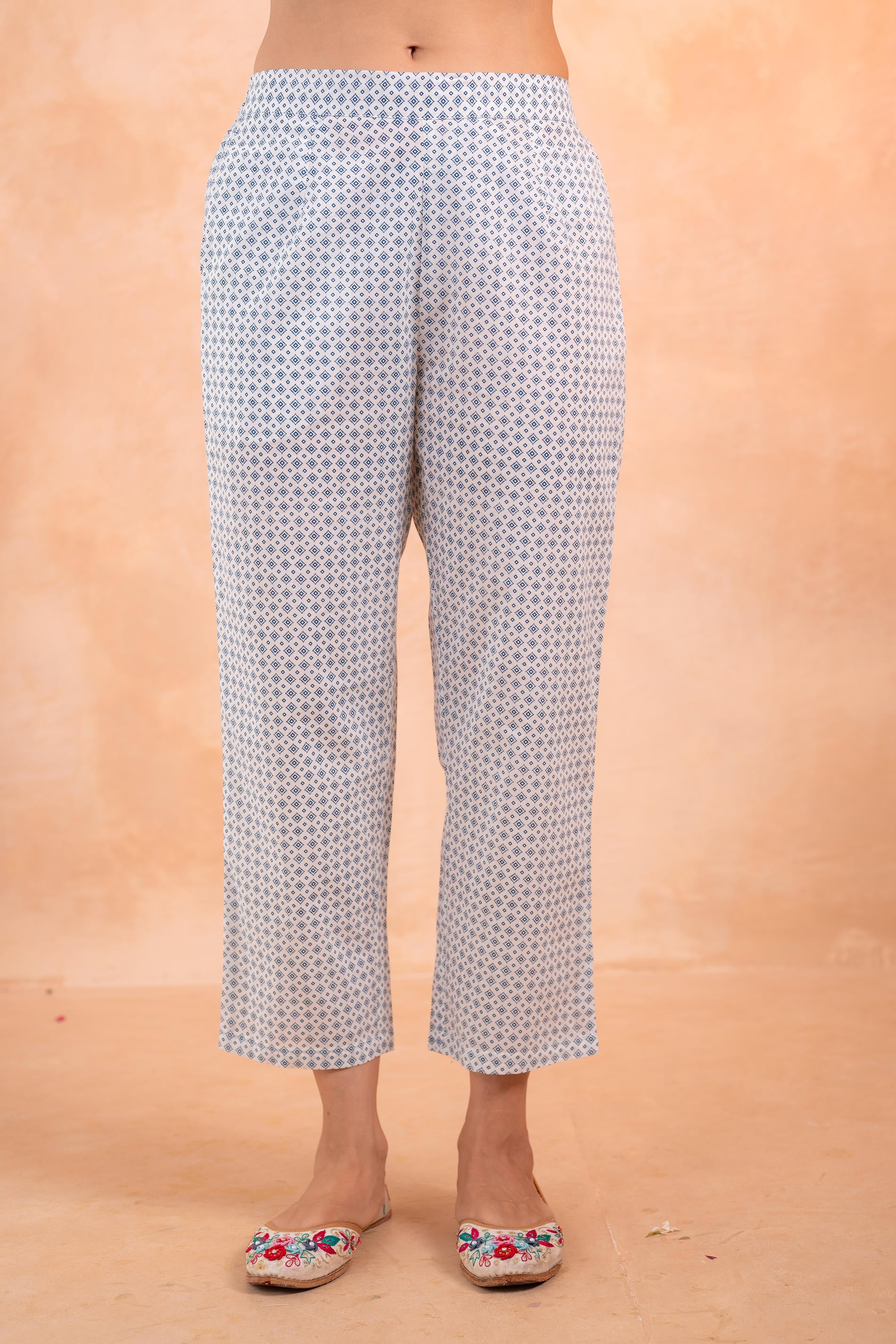 Blue & White  Viraasat Printed Kurta Pant And Dupatta Set with Dupatta