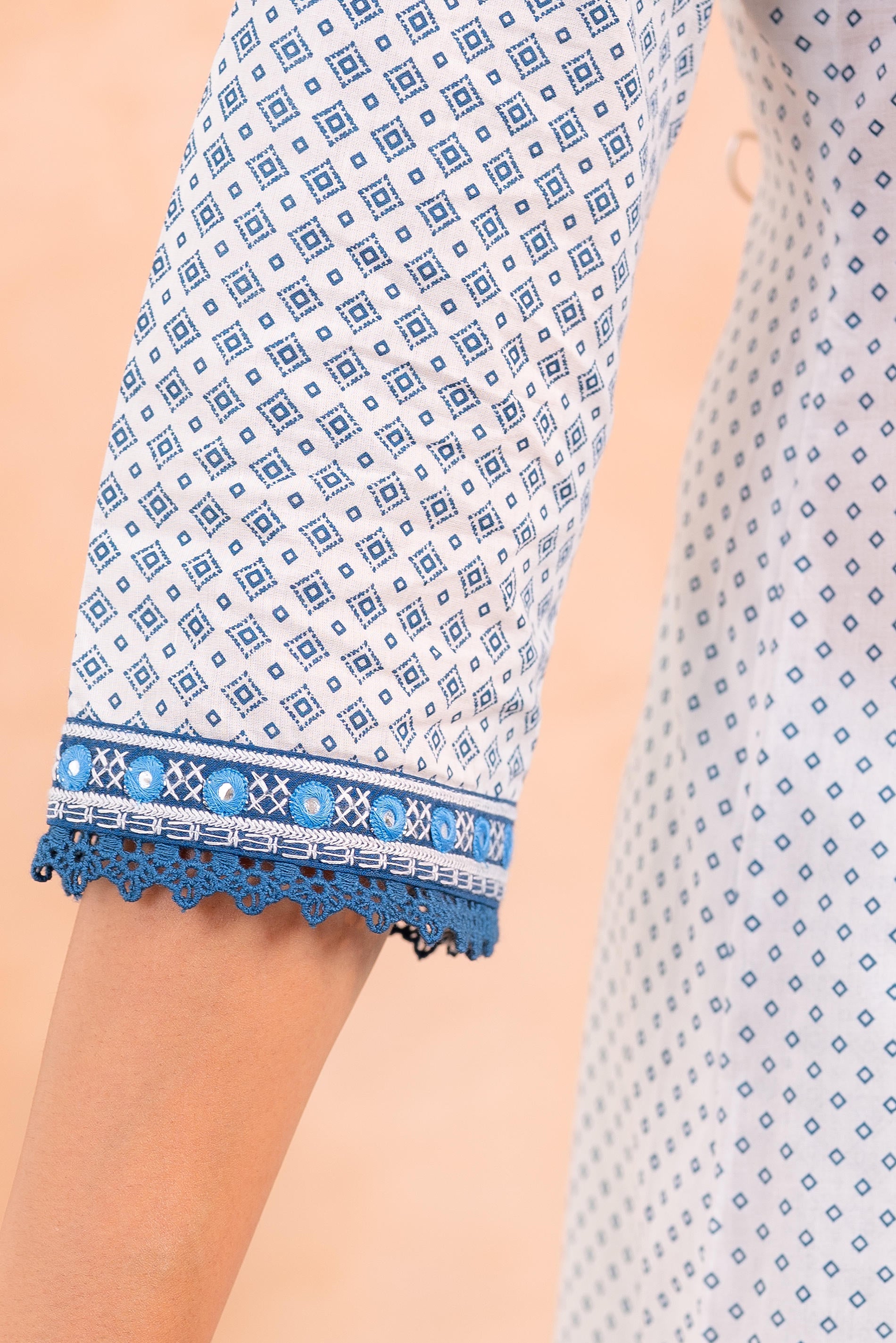 Blue & White  Viraasat Printed Kurta Pant And Dupatta Set with Dupatta