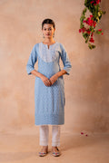 Sky Blue Yoke Printed Kurta