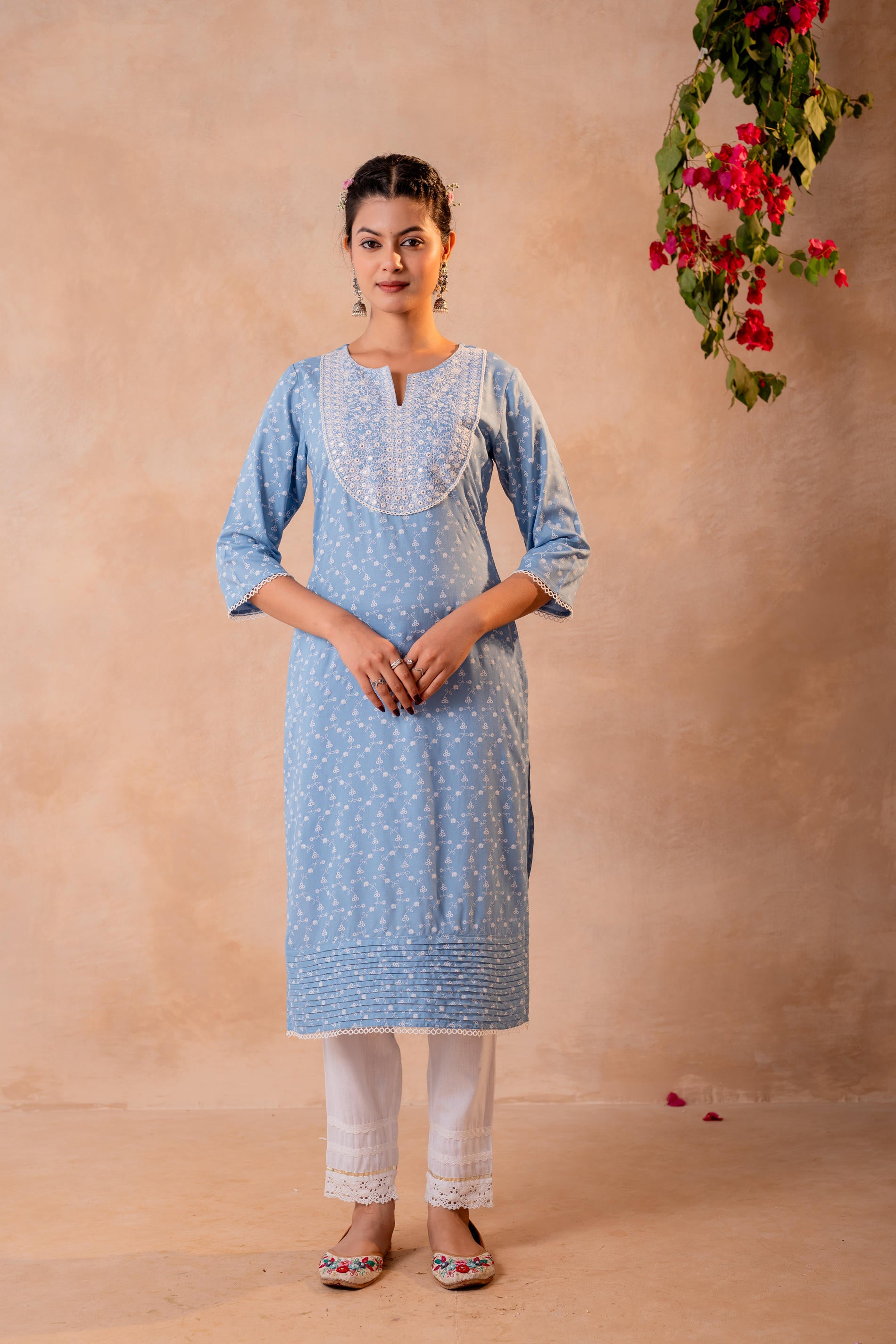 Sky Blue Yoke Printed Kurta