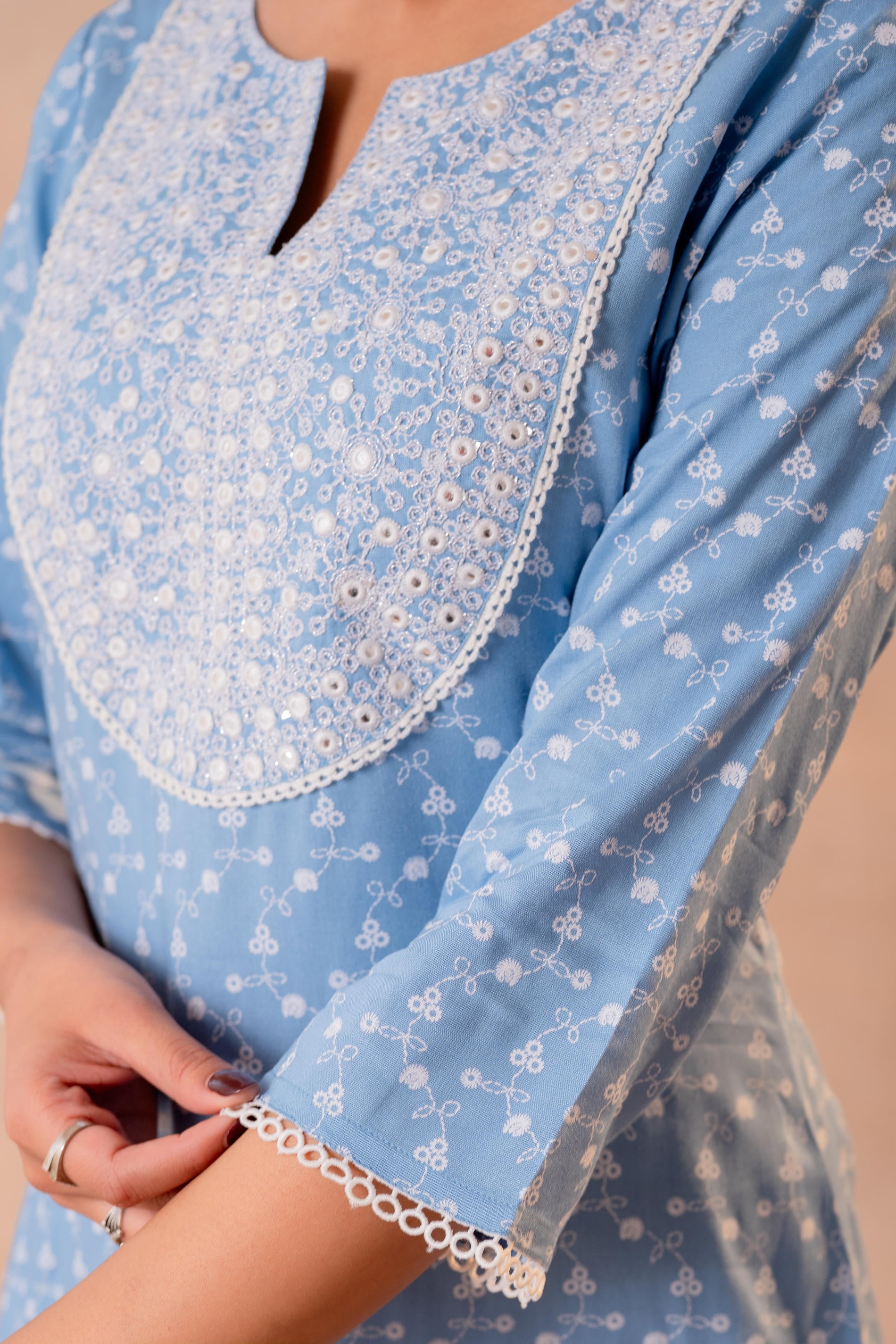 Sky Blue Yoke Printed Kurta