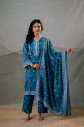 NeelraIndigo  Teal  Printed Kurta Pant And Dupatta Set