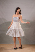 Elegant Black and White Lace Panel Fit & Flare Dress